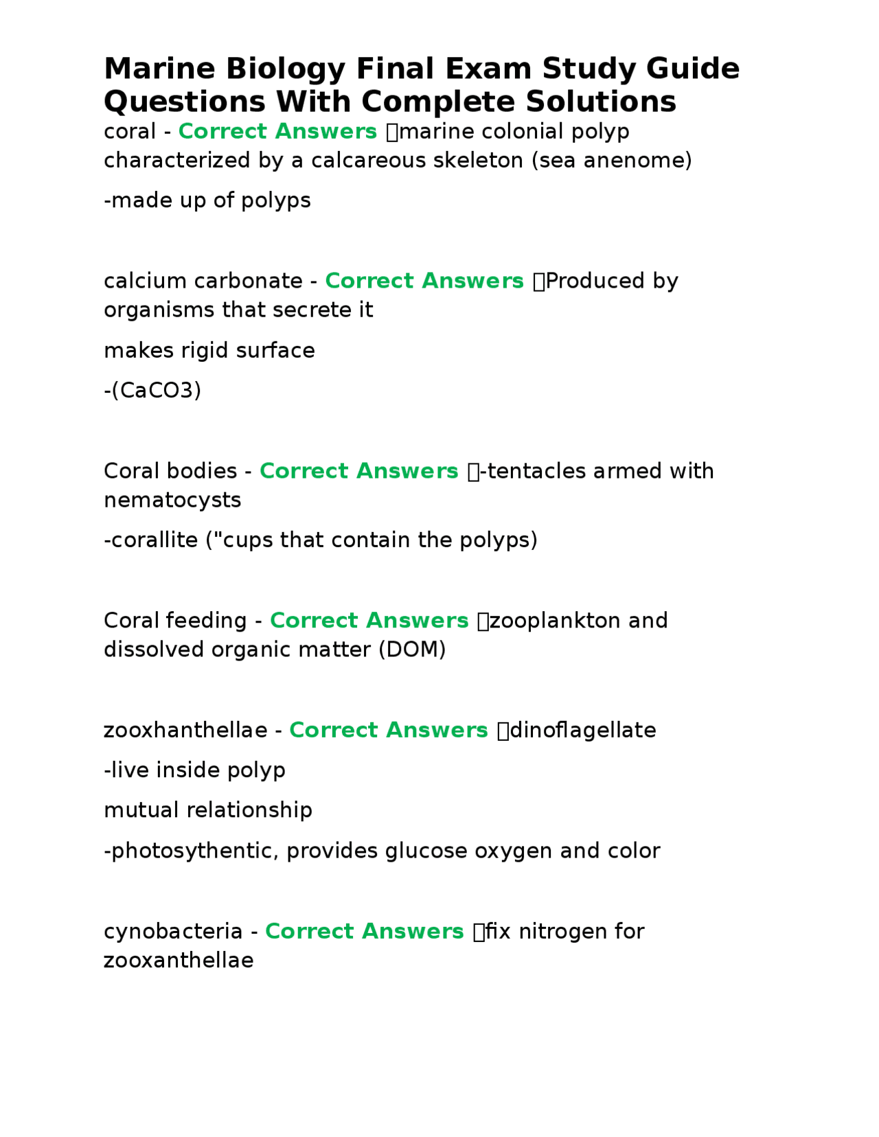 Marine Biology Final Exam Study Guide Questions With Complete Solutions ...