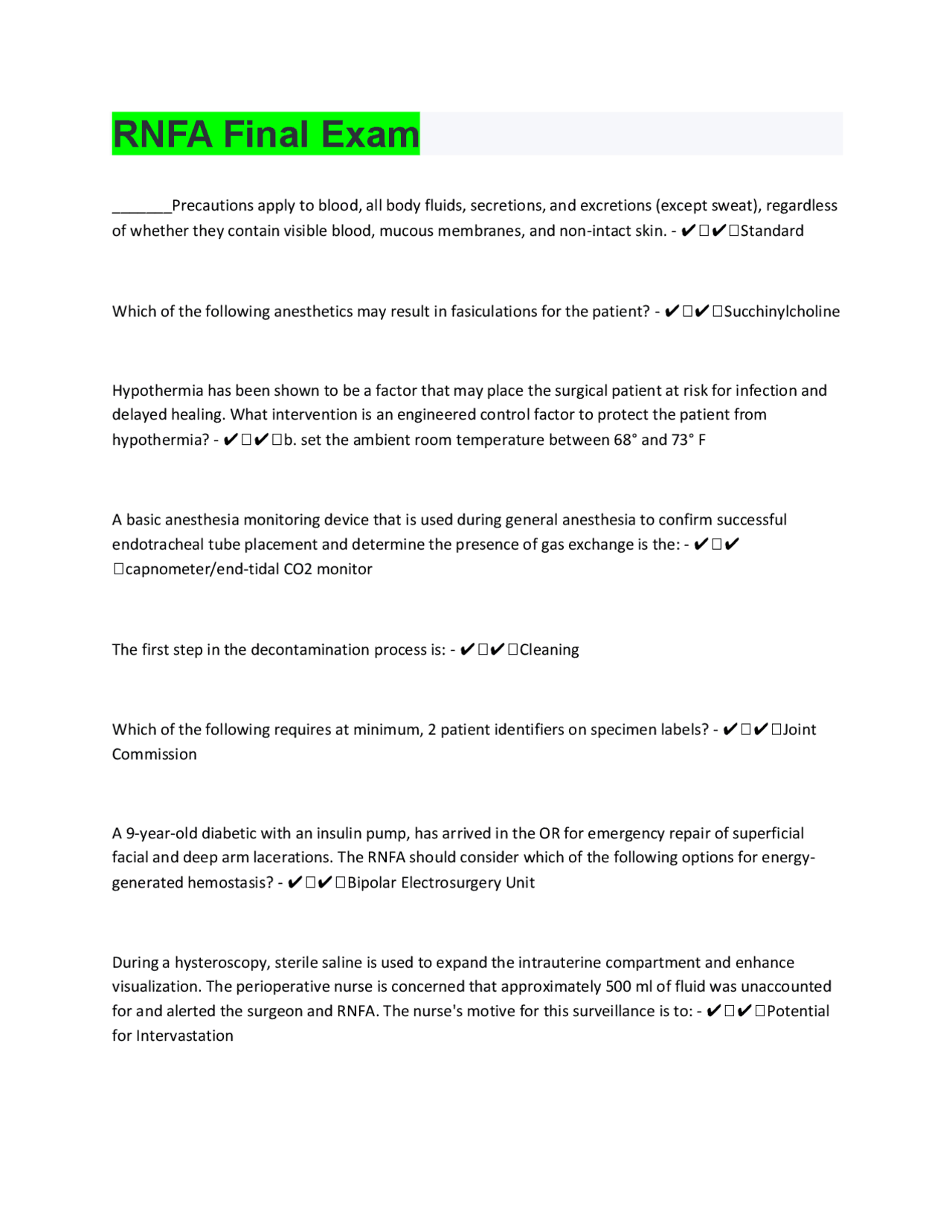 RNFA Final Exam Questions With 100% Correct Answers | Exams Health ...
