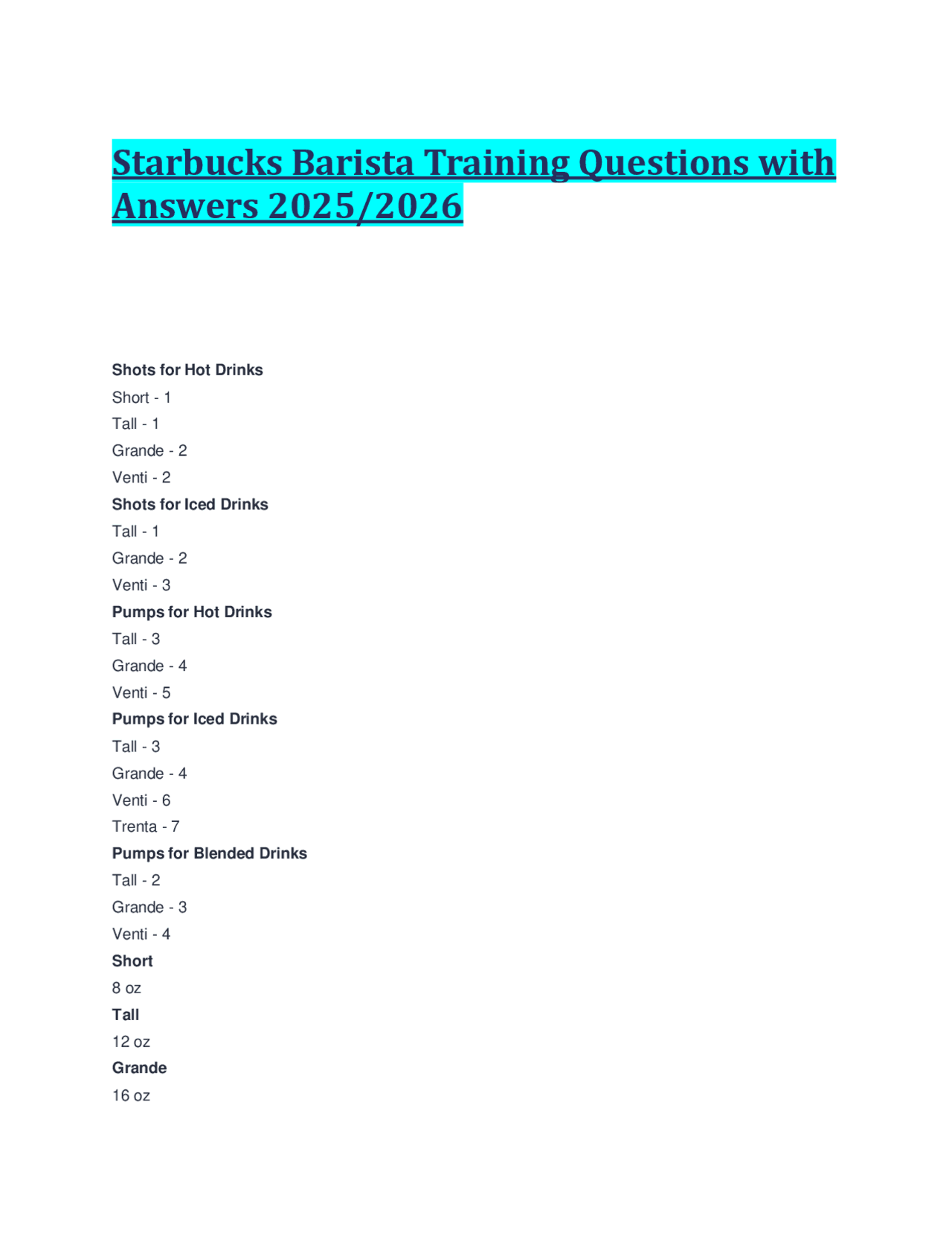 Starbucks Barista Training Questions with Answers 2025/2026 | Exams ...