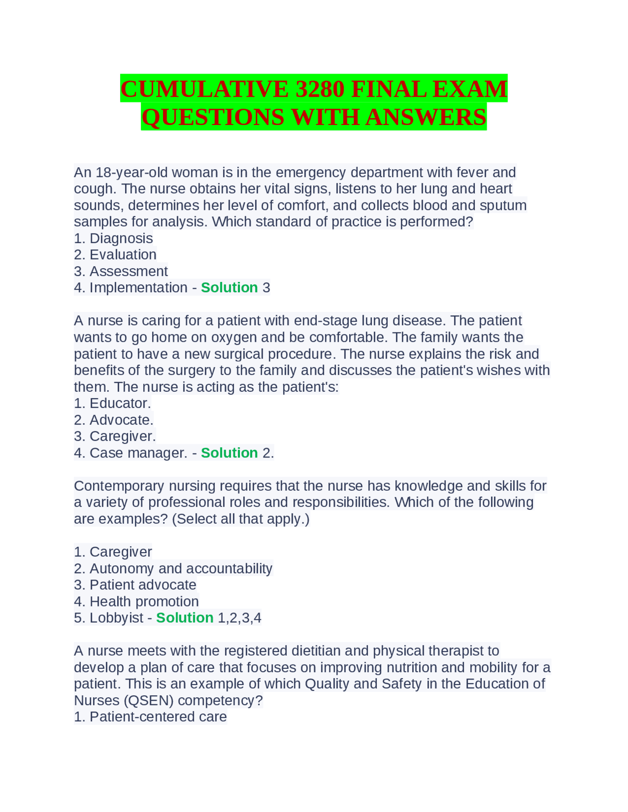 Nursing Fundamentals: Multiple Choice Questions and Answers | Exams ...