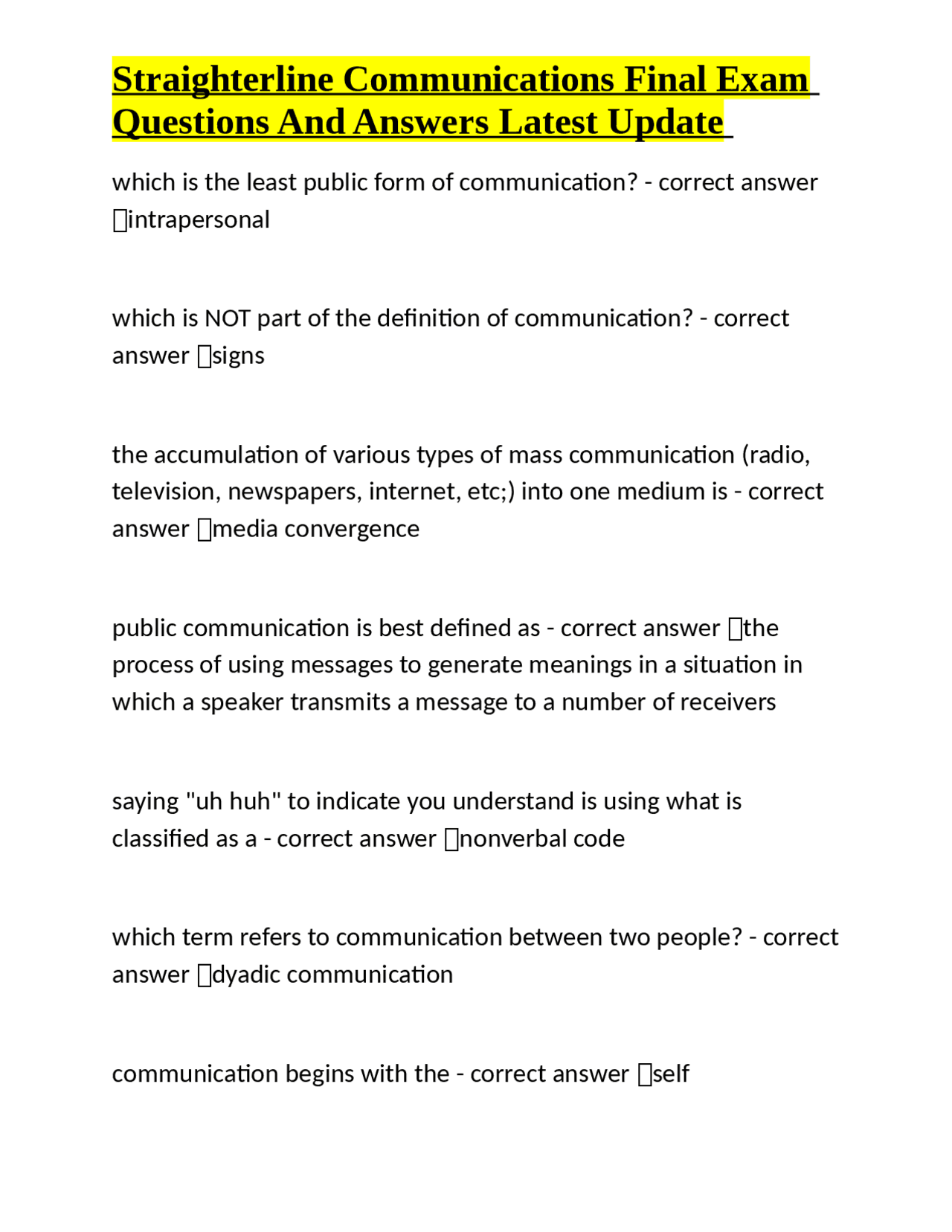 Straighterline Communications Final Exam Questions and Answers | Exams ...