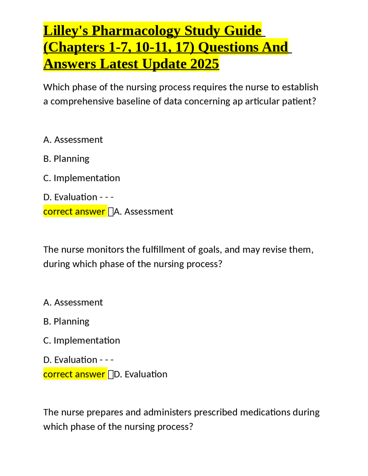 Pharmacology Study Guide: Questions and Answers for Chapters 1-7, 10-11 ...