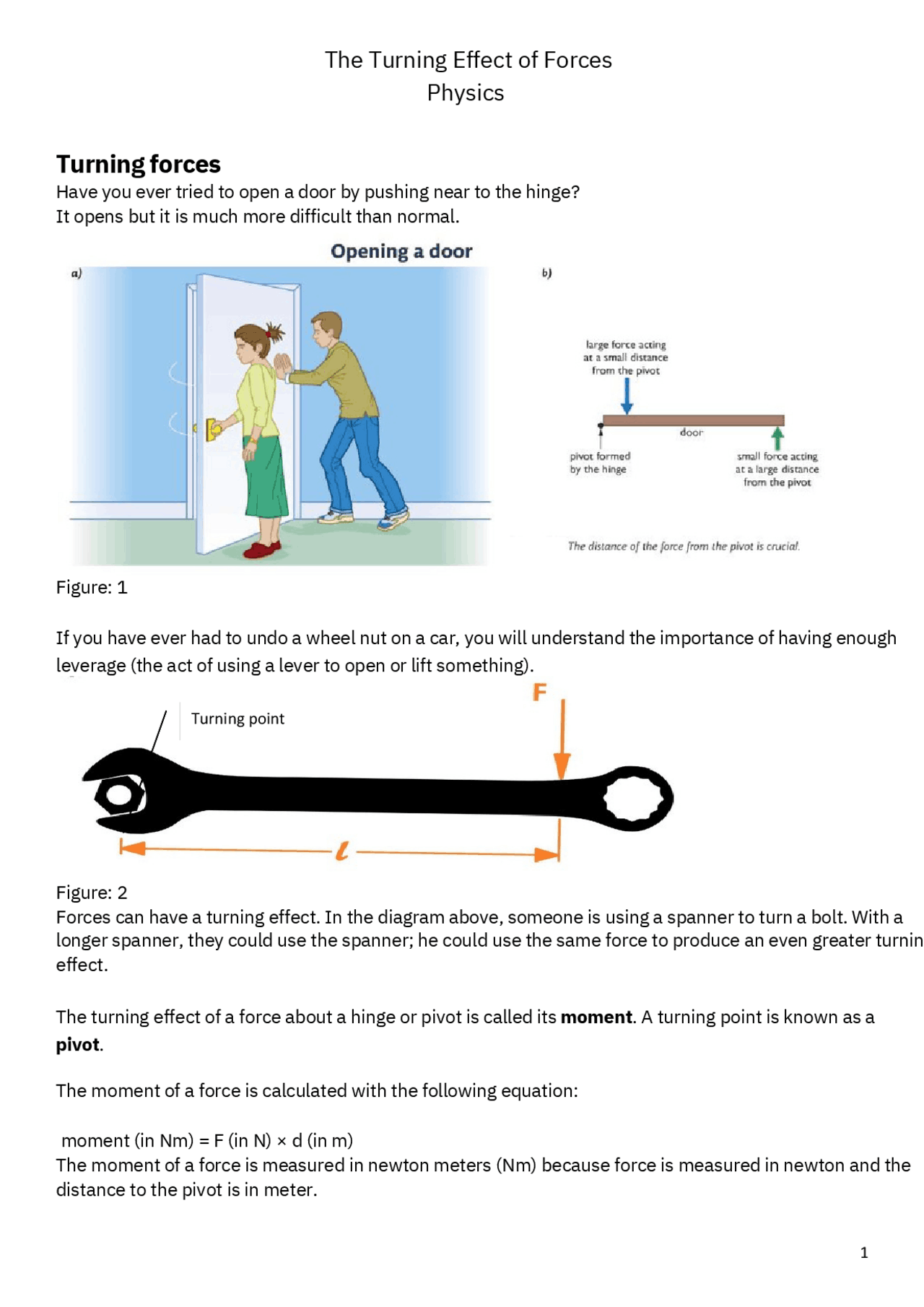 Turning Effect of Forces: Physics Concepts and Exercises | Study notes ...
