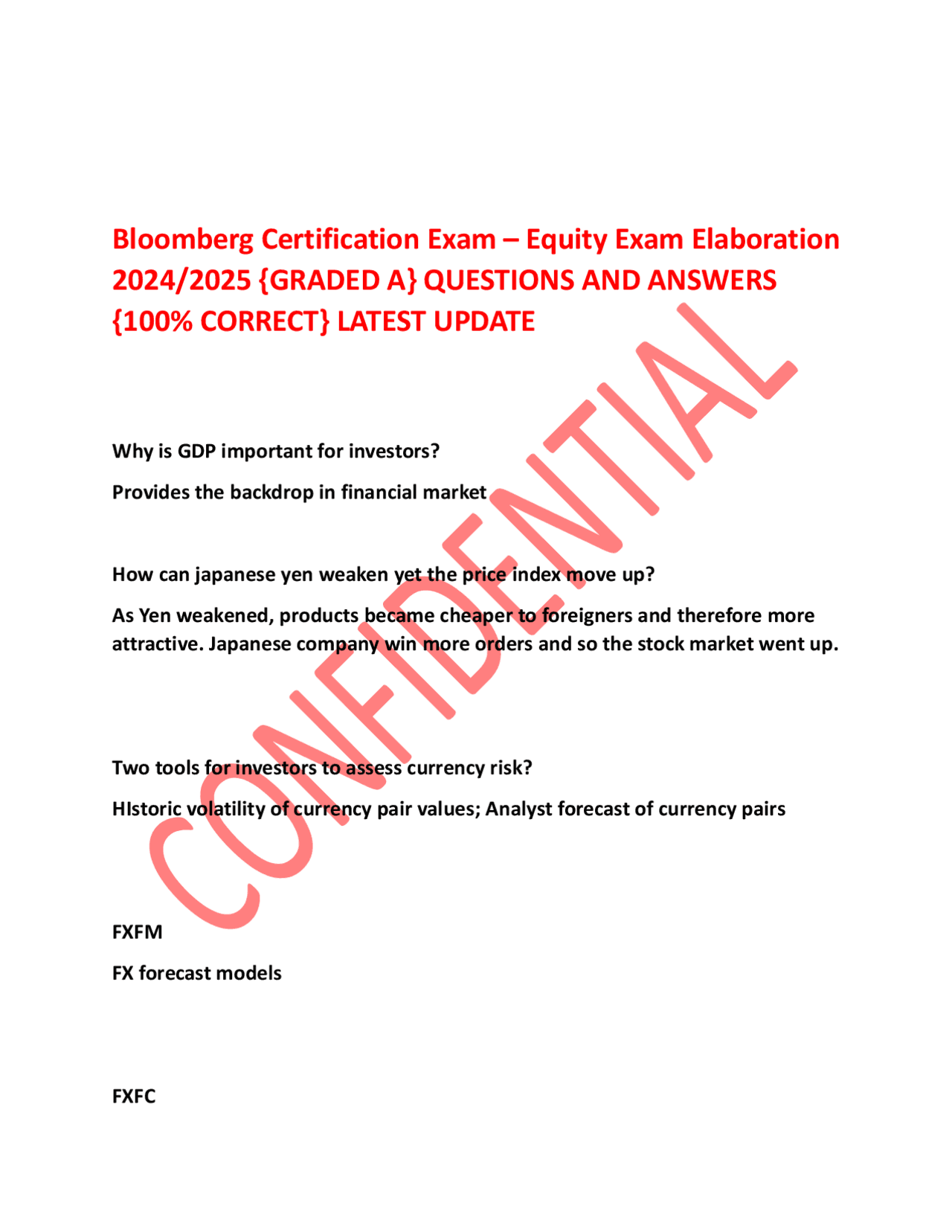 Bloomberg Certification Exam – Equity Exam Elaboration: Questions and ...