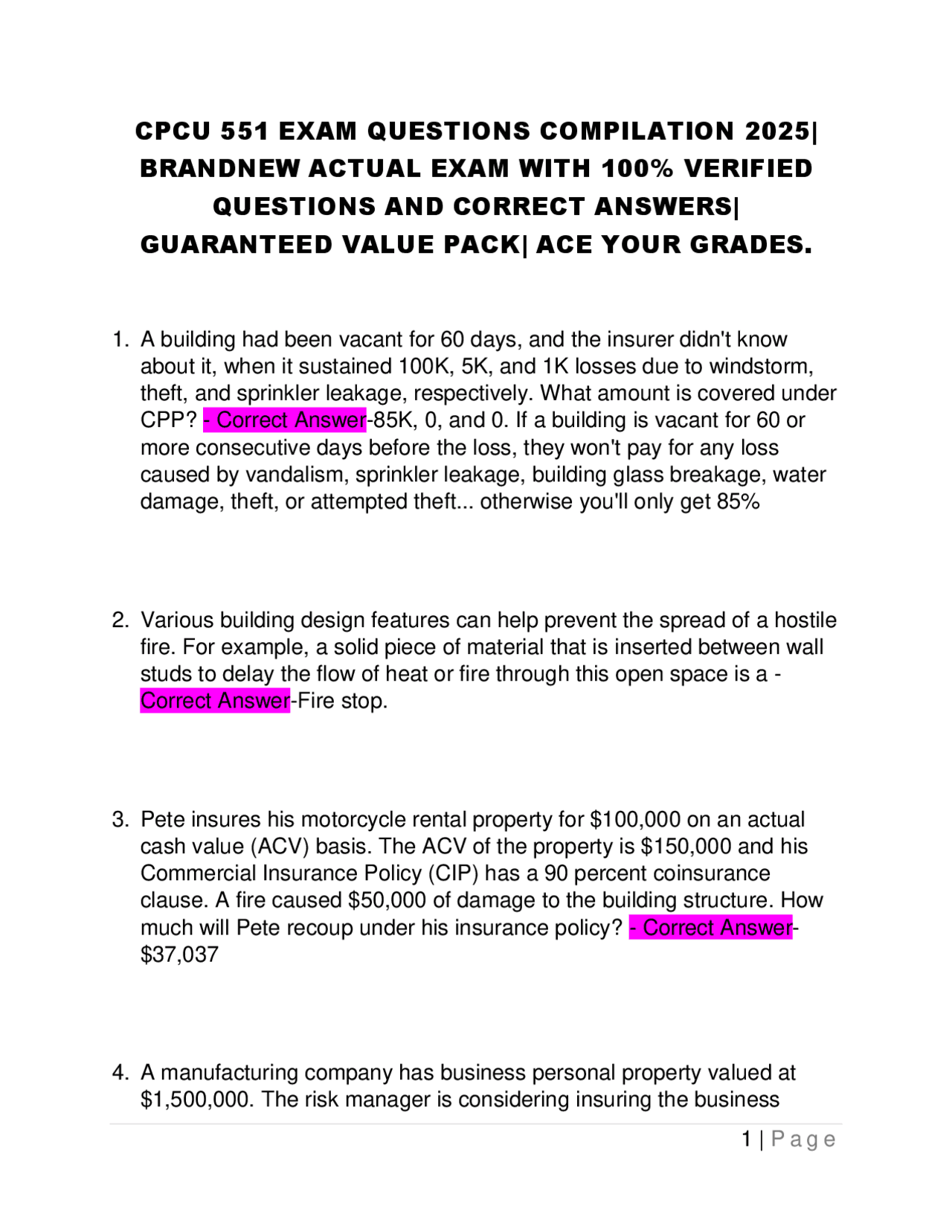 CPCU 551 - Exam Questions With 100% Correct Answers 2026 | Exams