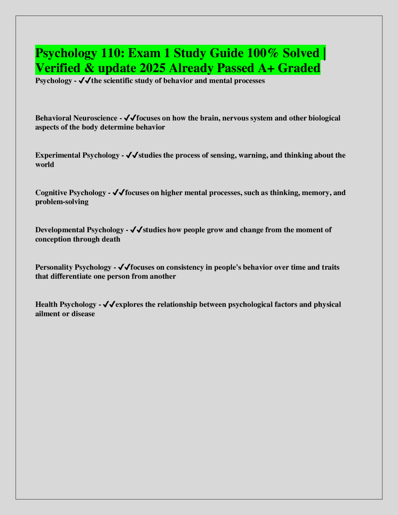 Psychology 110: Exam 1 Study Guide - Key Concepts and Theories | Exams ...