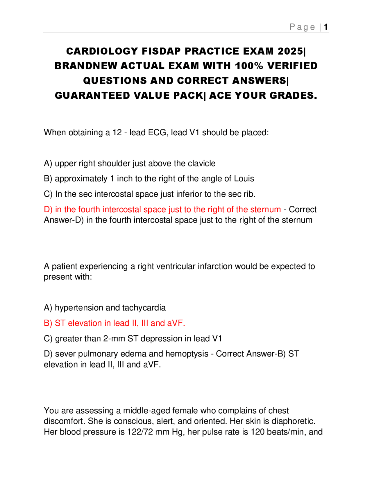 Cardiology FISDAP Practice Exam 2025: Questions and Answers | Exams ...