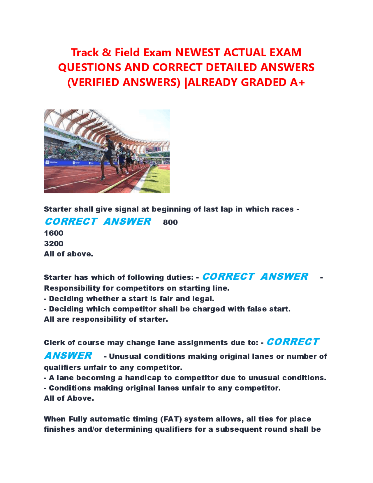 Trackcore Questions Track and Field Exam Questions and Answers | Exams Nursing | Docsity