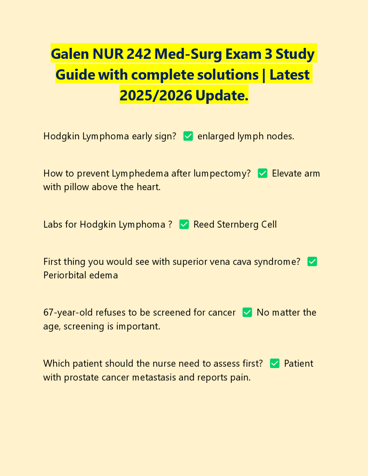 Galen NUR 242 Med-Surg Exam 3 Study Guide with complete solutions ...