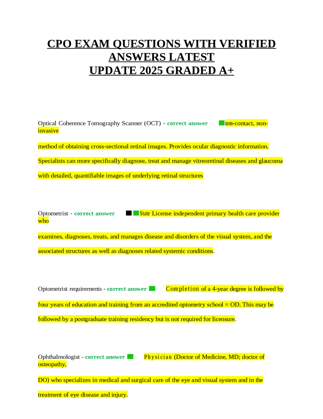 CPO EXAM QUESTIONS WITH VERIFIED ANSWERS LATEST UPDATE 2025 GRADED A+ ...