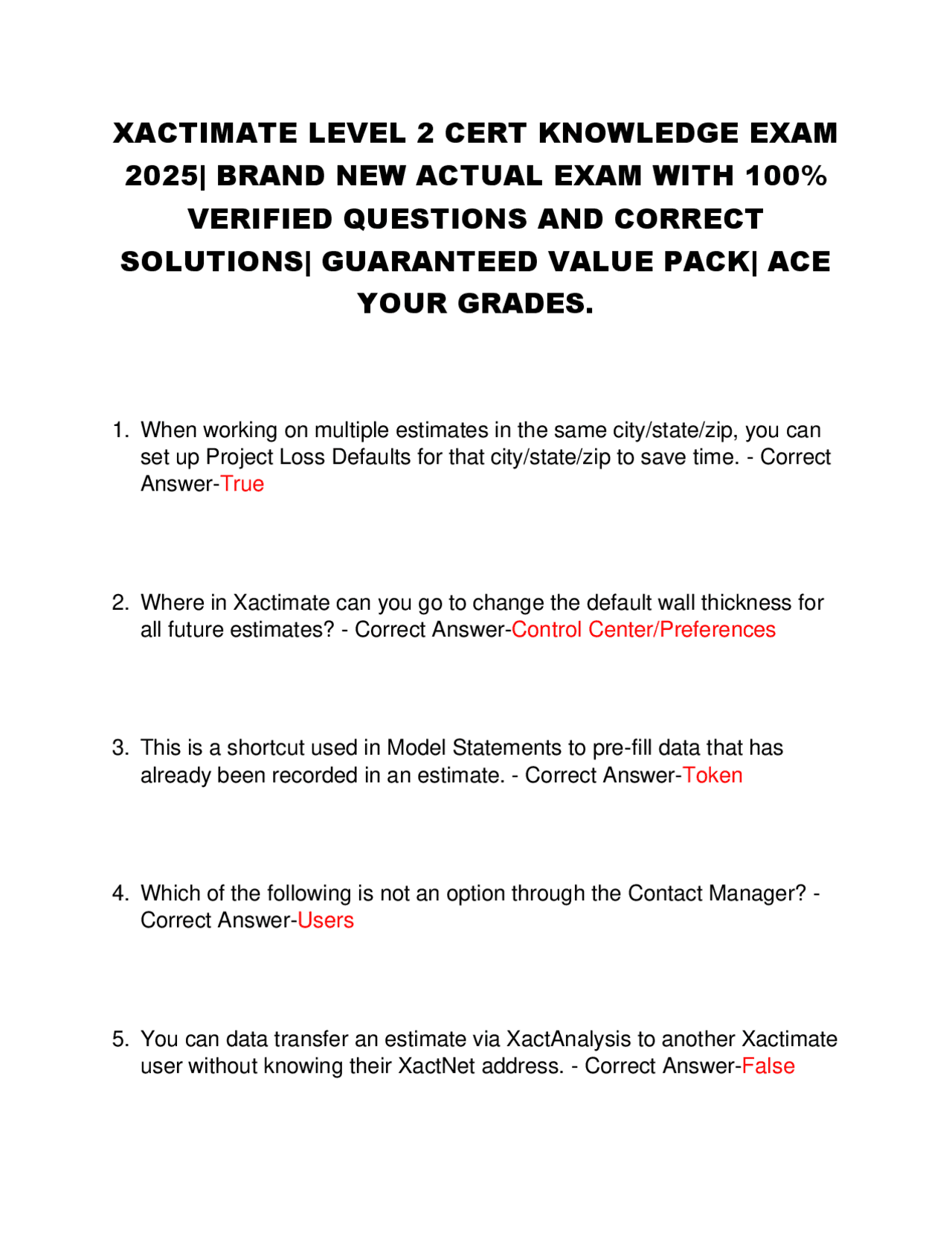 Xactimate Level 2 Certification Exam: Practice Questions and Answers