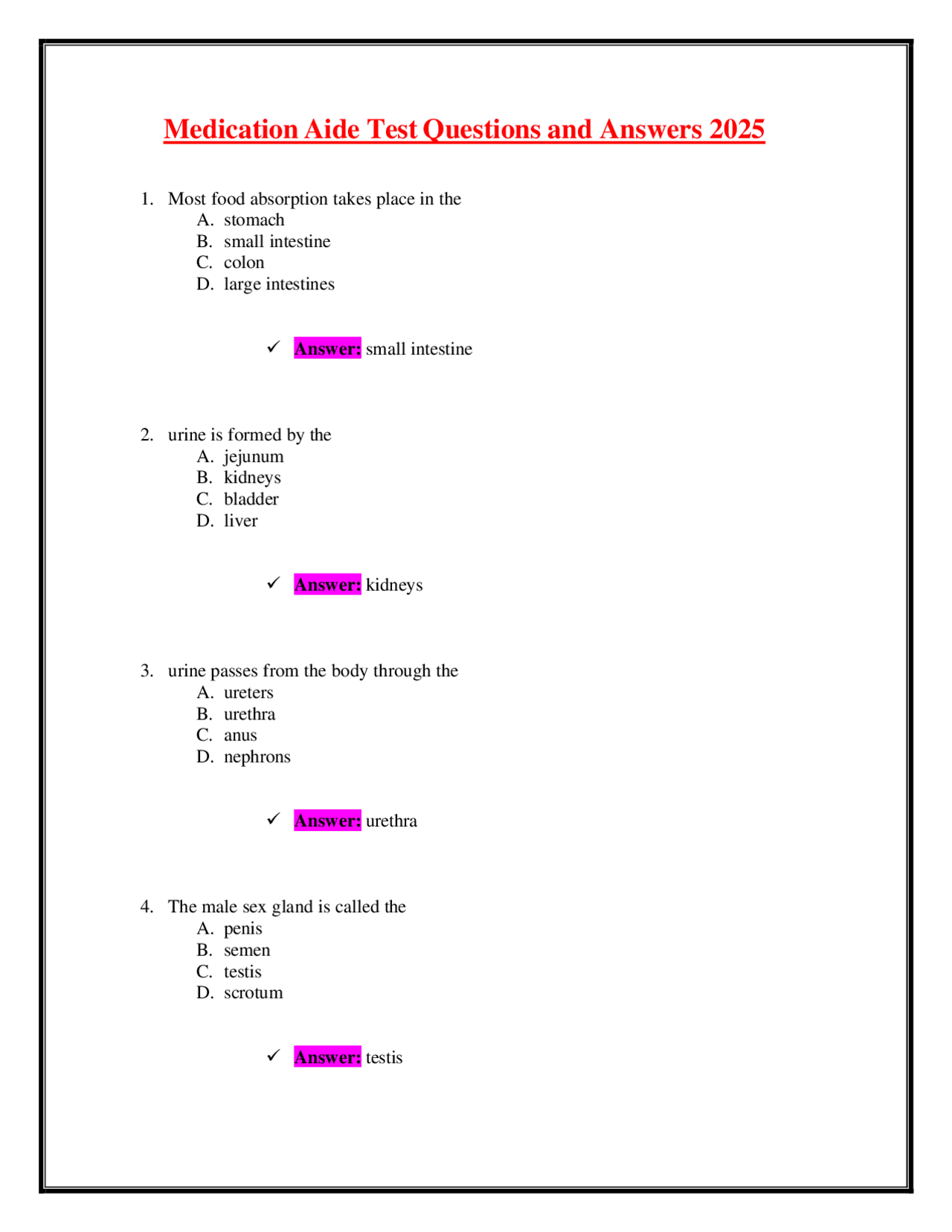 Medication Aide Test Questions and Answers: A Comprehensive Guide for ...