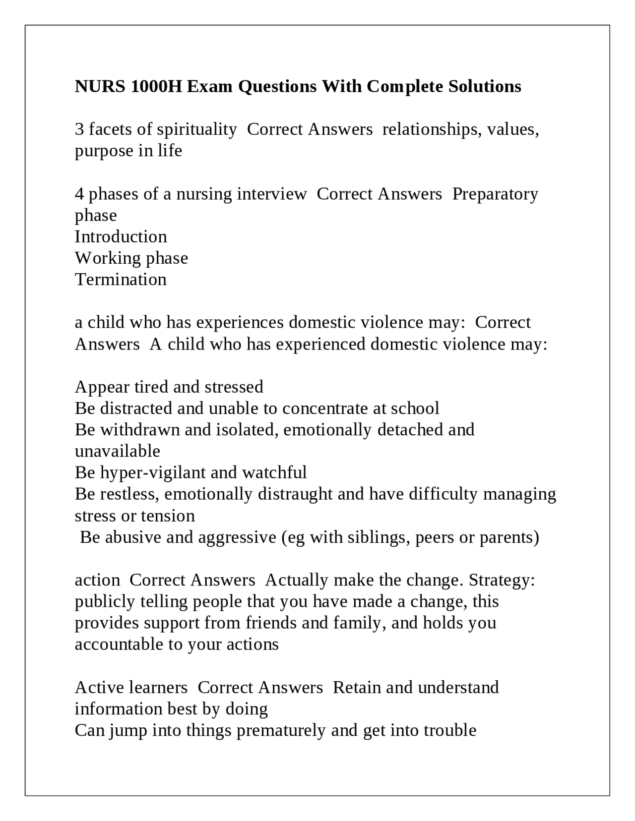 NURS 1000H Exam Questions and Answers: A Guide to Nursing Fundamentals ...