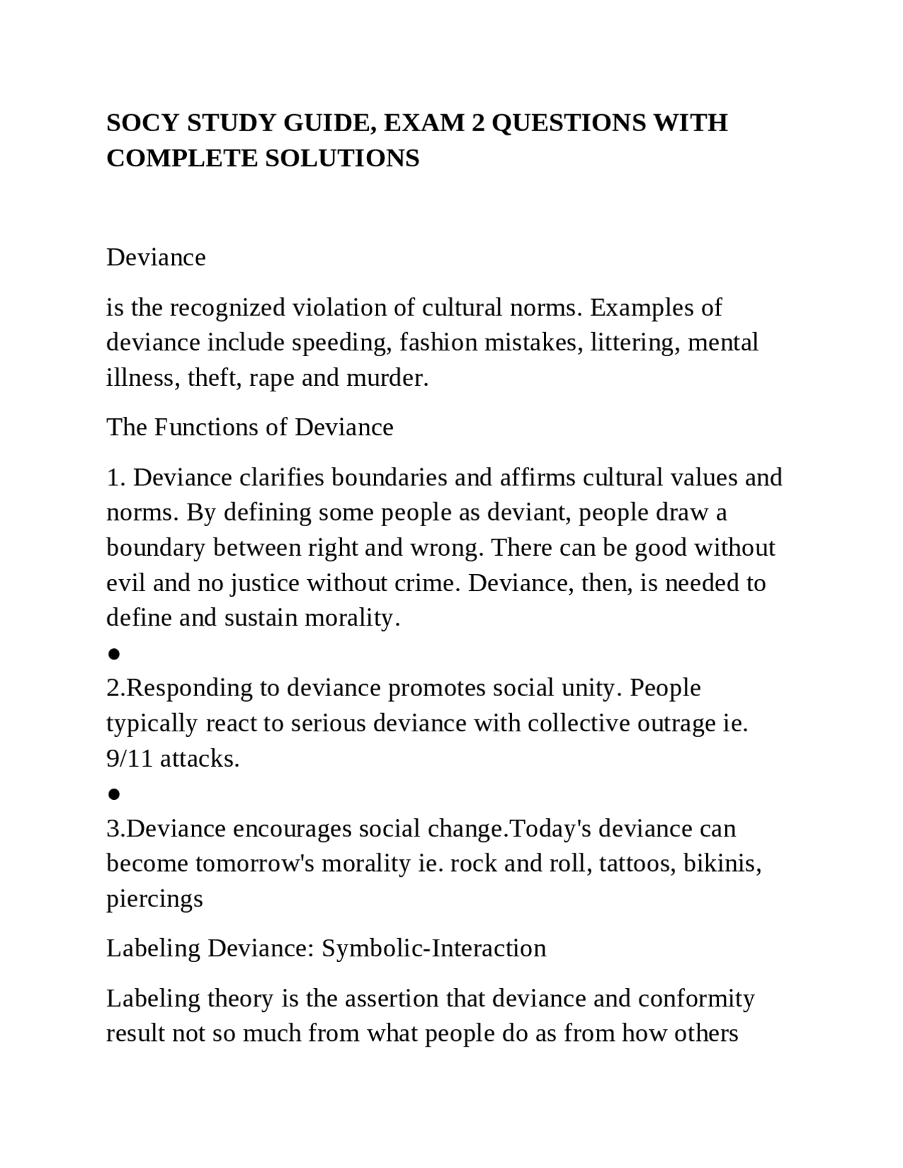 Sociology Study Guide: Exam 2 Questions and Answers on Deviance | Exams ...