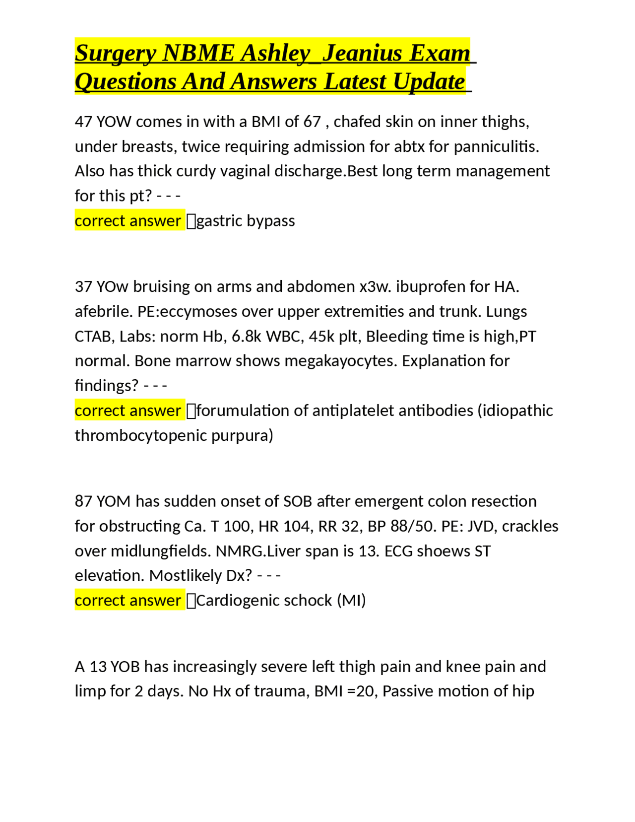 Surgery NBME Ashley_Jeanius Exam Questions And Answers Latest Update ...