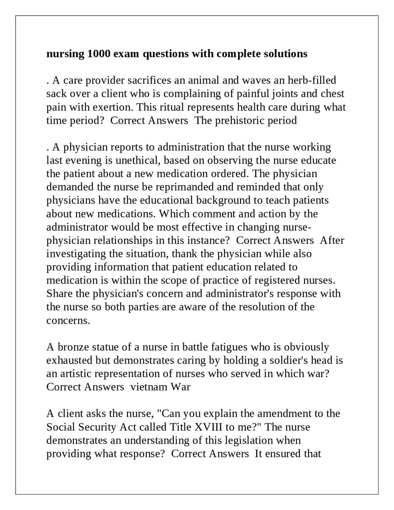 nursing 1000 exam questions with complete solutions | Exams Nursing ...