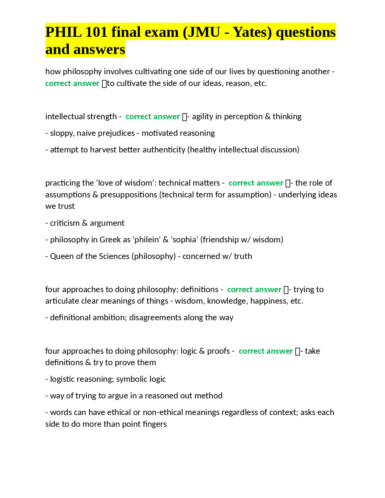 PHIL 101 Final Exam Questions and Answers: Exploring Philosophy, Truth ...