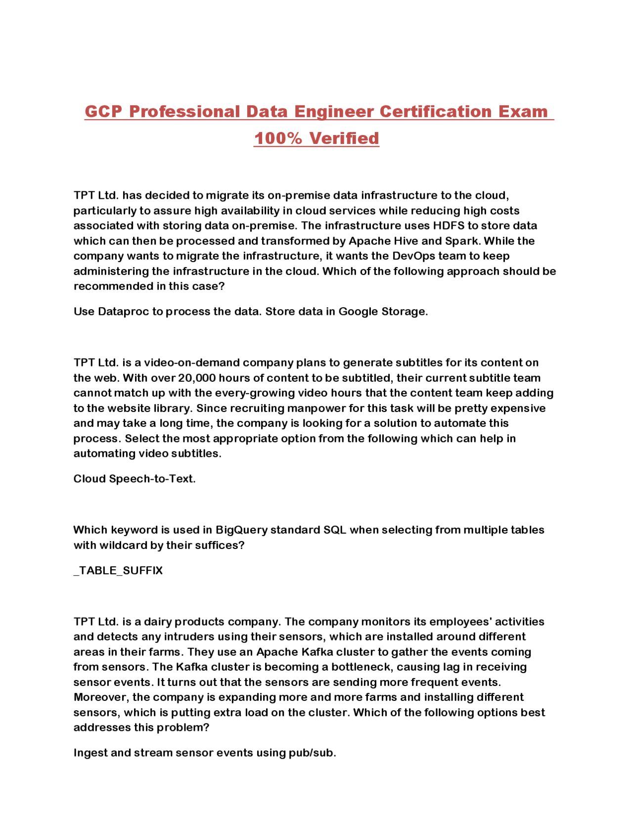 GCP Professional Data Engineer Certification Exam Practice Questions ...