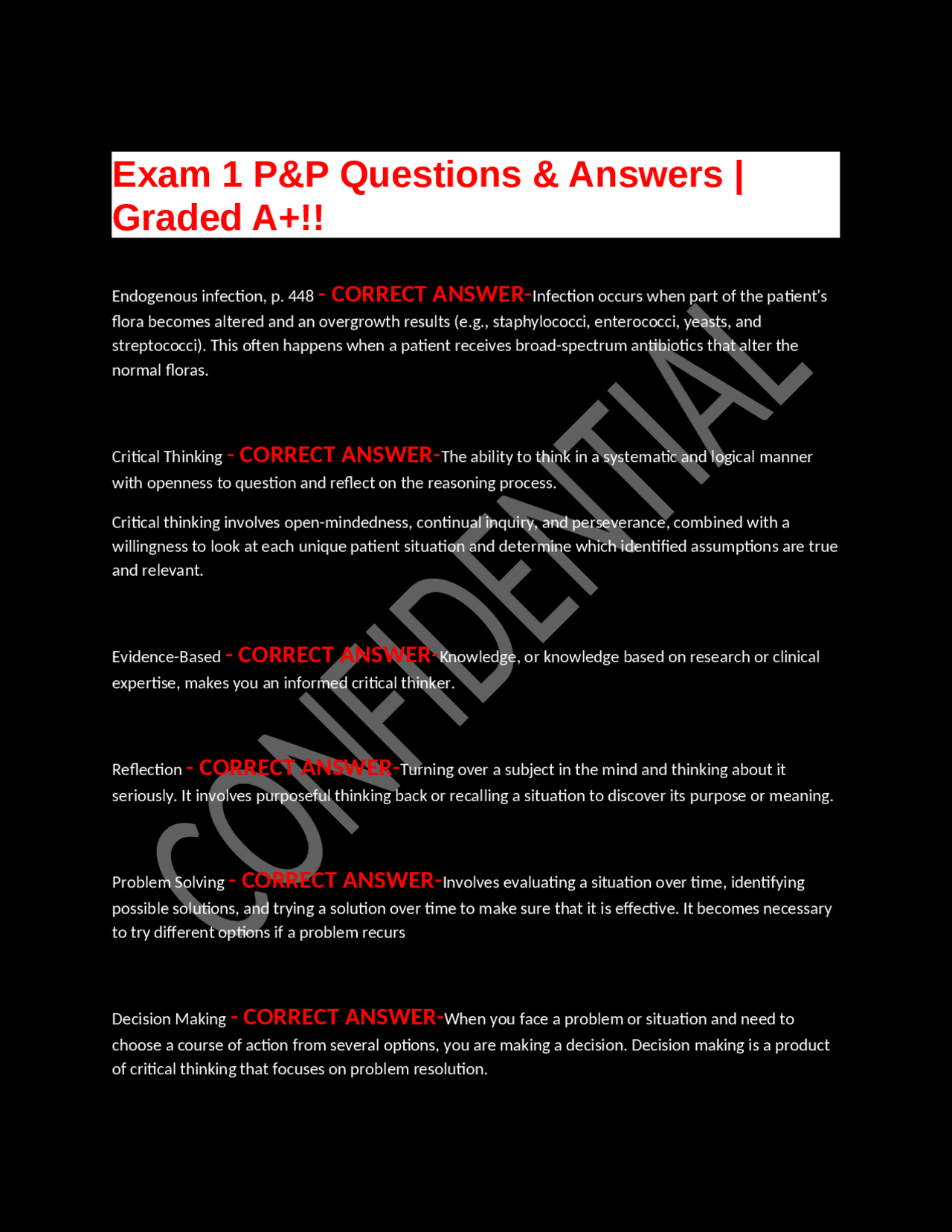 Sample P Question Exam 1 P&P Questions & Answers | Graded A+!! | Exams Nursing | Docsity