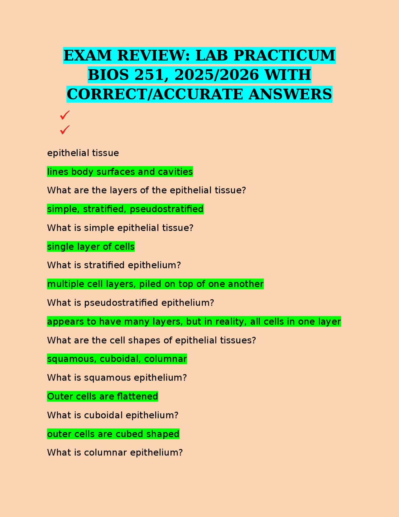 EXAM REVIEW: LAB PRACTICUM BIOS 251, 2025/2026 WITH CORRECT/ACCURATE ...