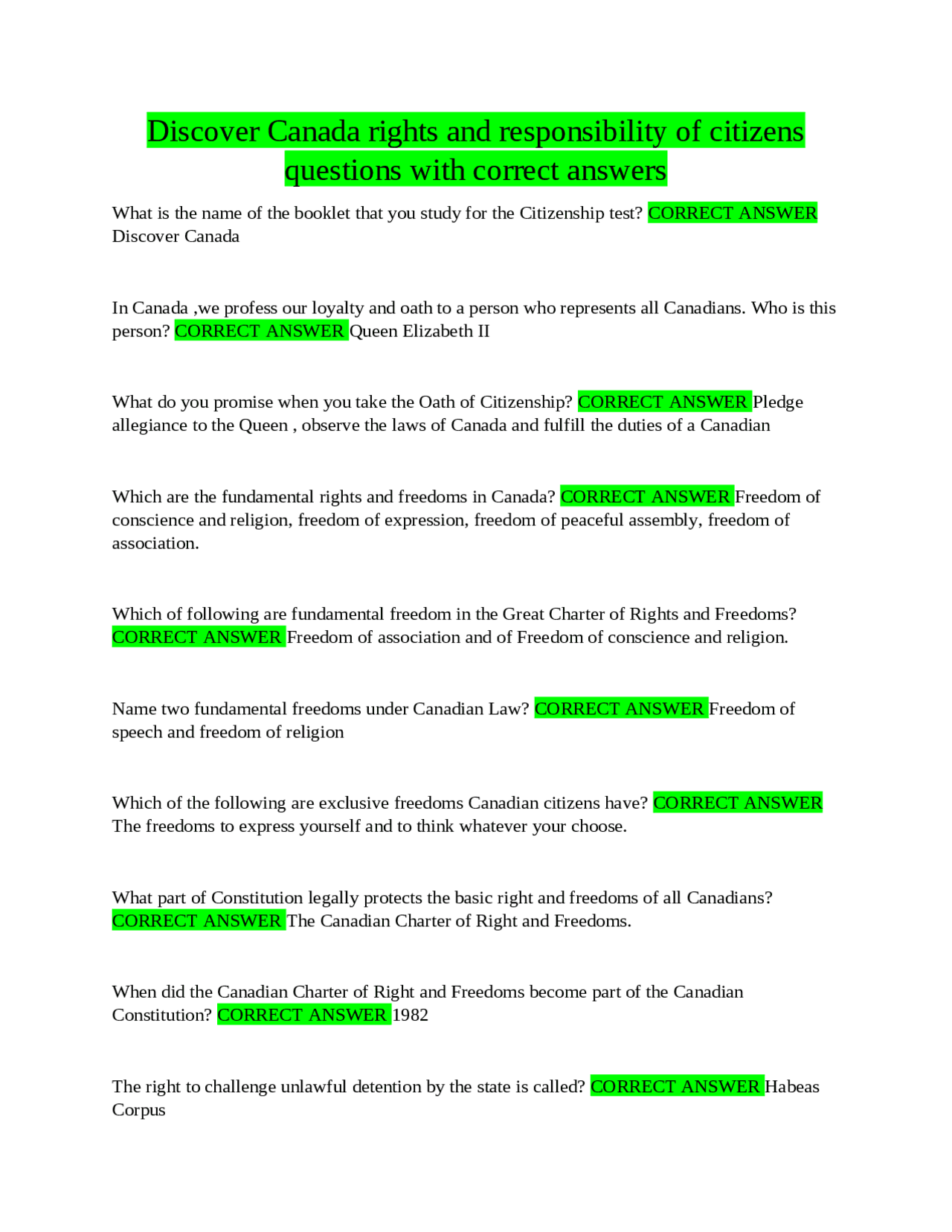 Canadian Citizenship Test Preparation: Rights, Responsibilities, and ...