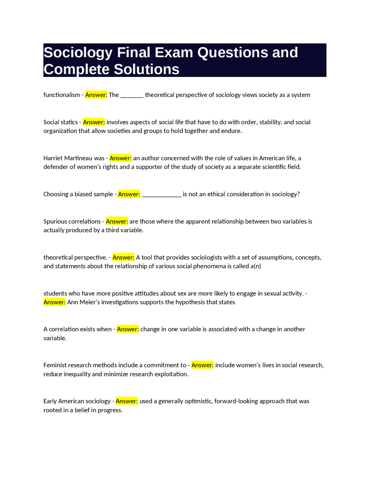 Sociology Final Exam Questions and Answers: A Comprehensive Review of ...