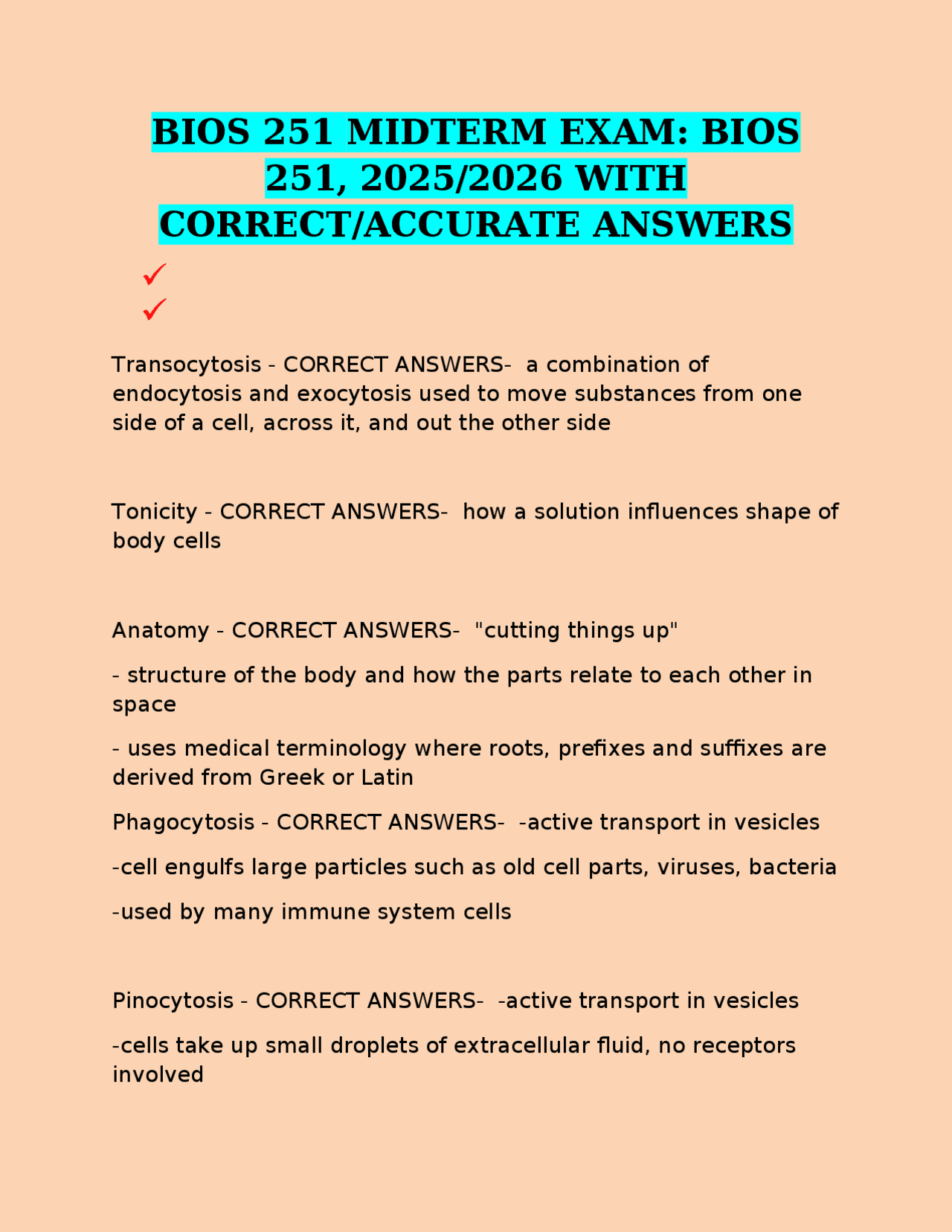 BIOS 251 MIDTERM EXAM: BIOS 251, 2025/2026 WITH CORRECT/ACCURATE ...
