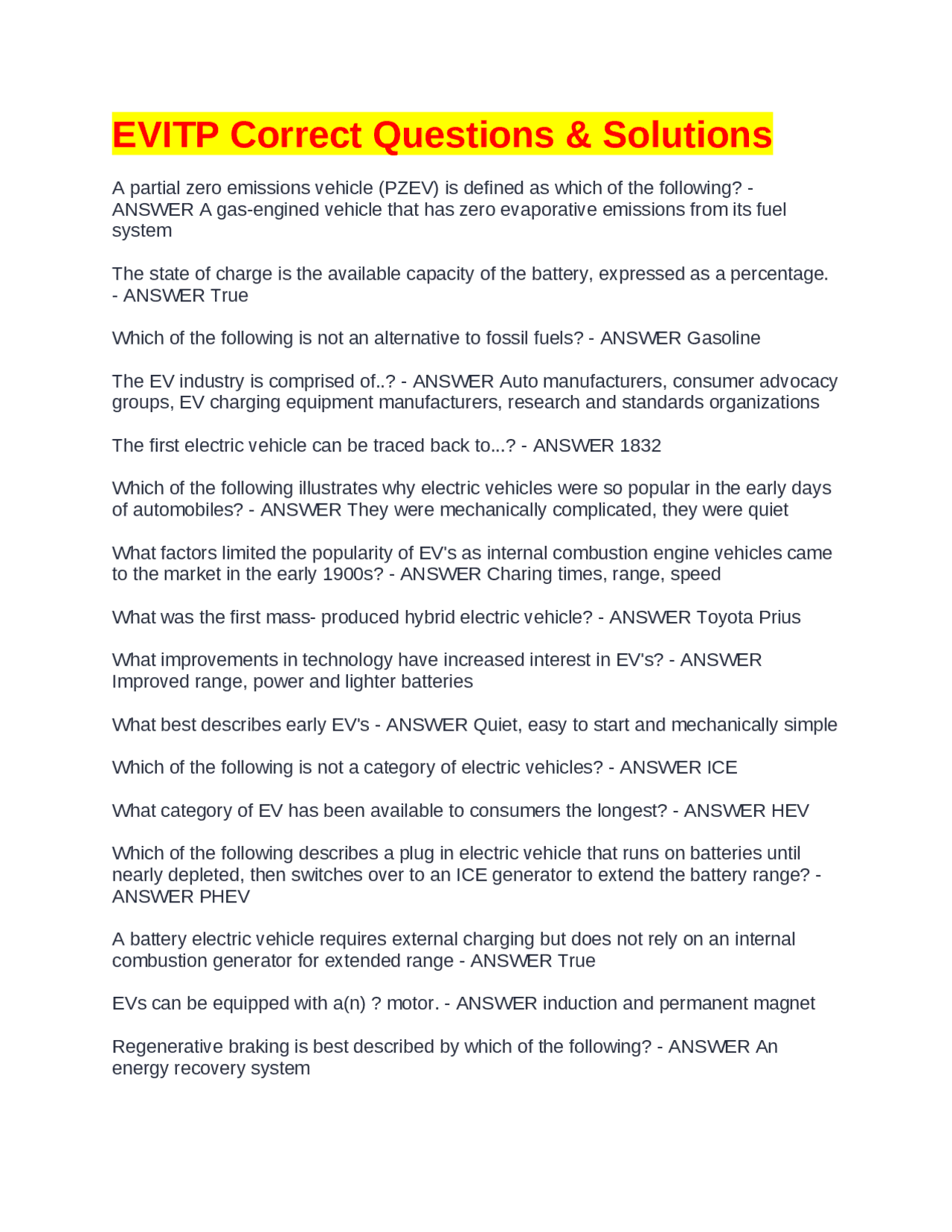 Electric Vehicle Technology: Questions and Answers | Exams Electrical ...