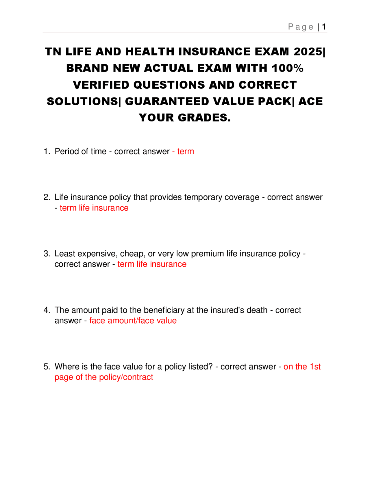 TN LIFE AND HEALTH INSURANCE EXAM 2025| BRAND NEW ACTUAL EXAM. | Exams Nursing | Docsity