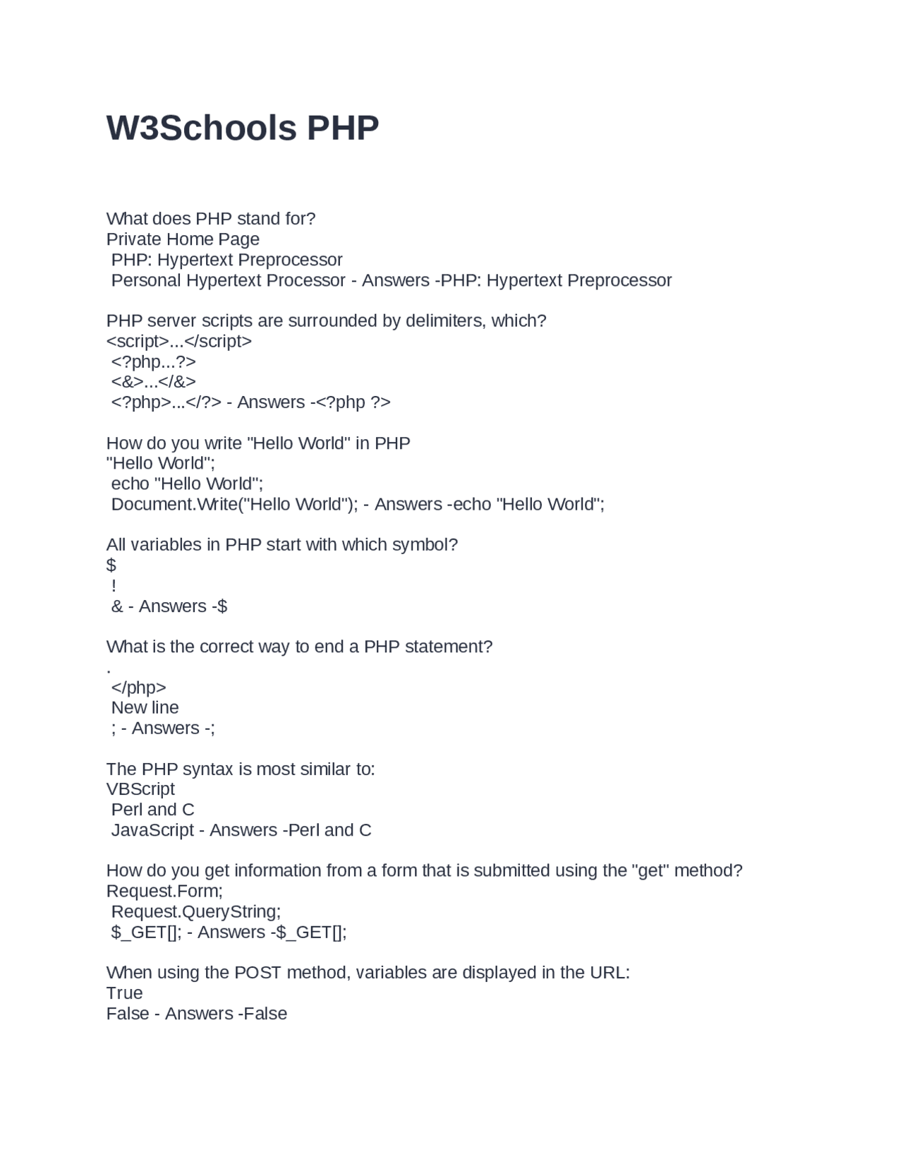 PHP Fundamentals: Multiple Choice Questions and Answers | Exams ...