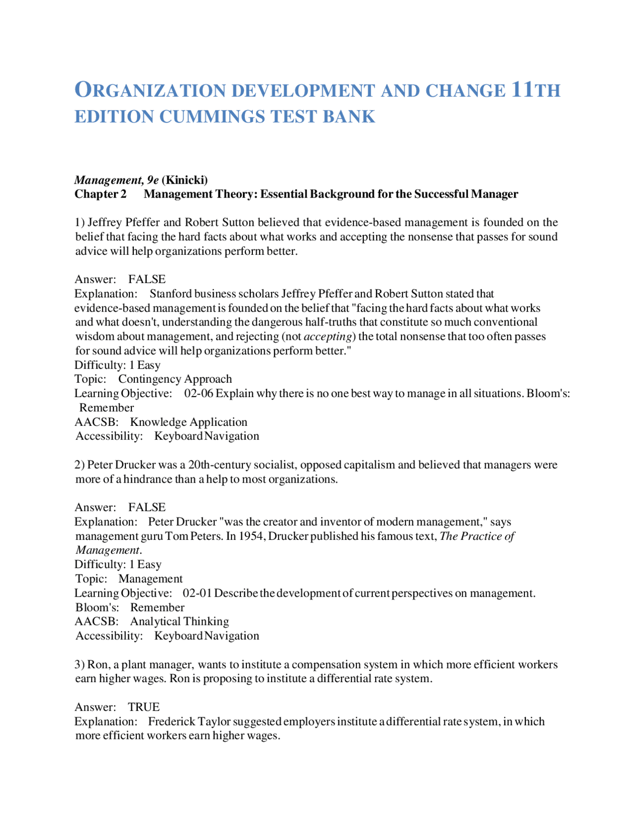 ORGANIZATION DEVELOPMENT AND CHANGE 11TH EDITION CUMMINGS TEST BANK ...