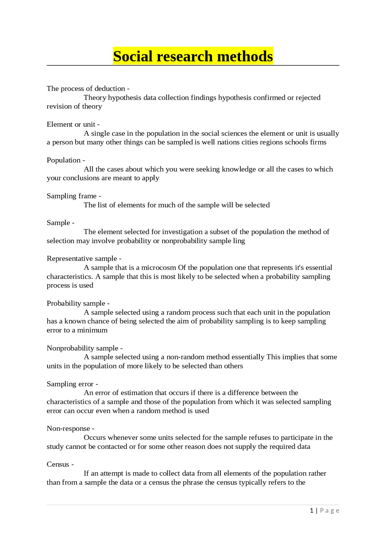 Social research methods | Exams Sociology | Docsity