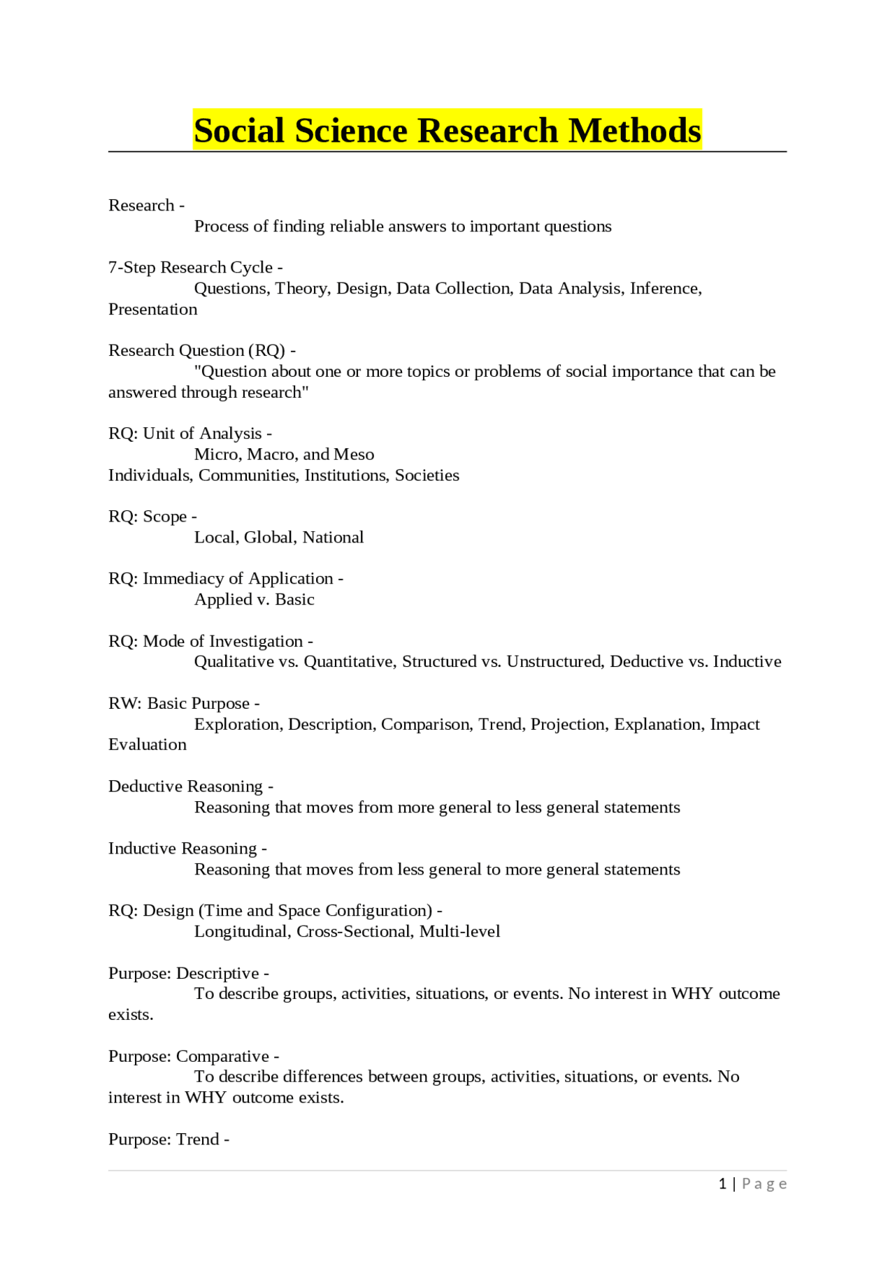 Social Science Research Methods | Exams Sociology | Docsity
