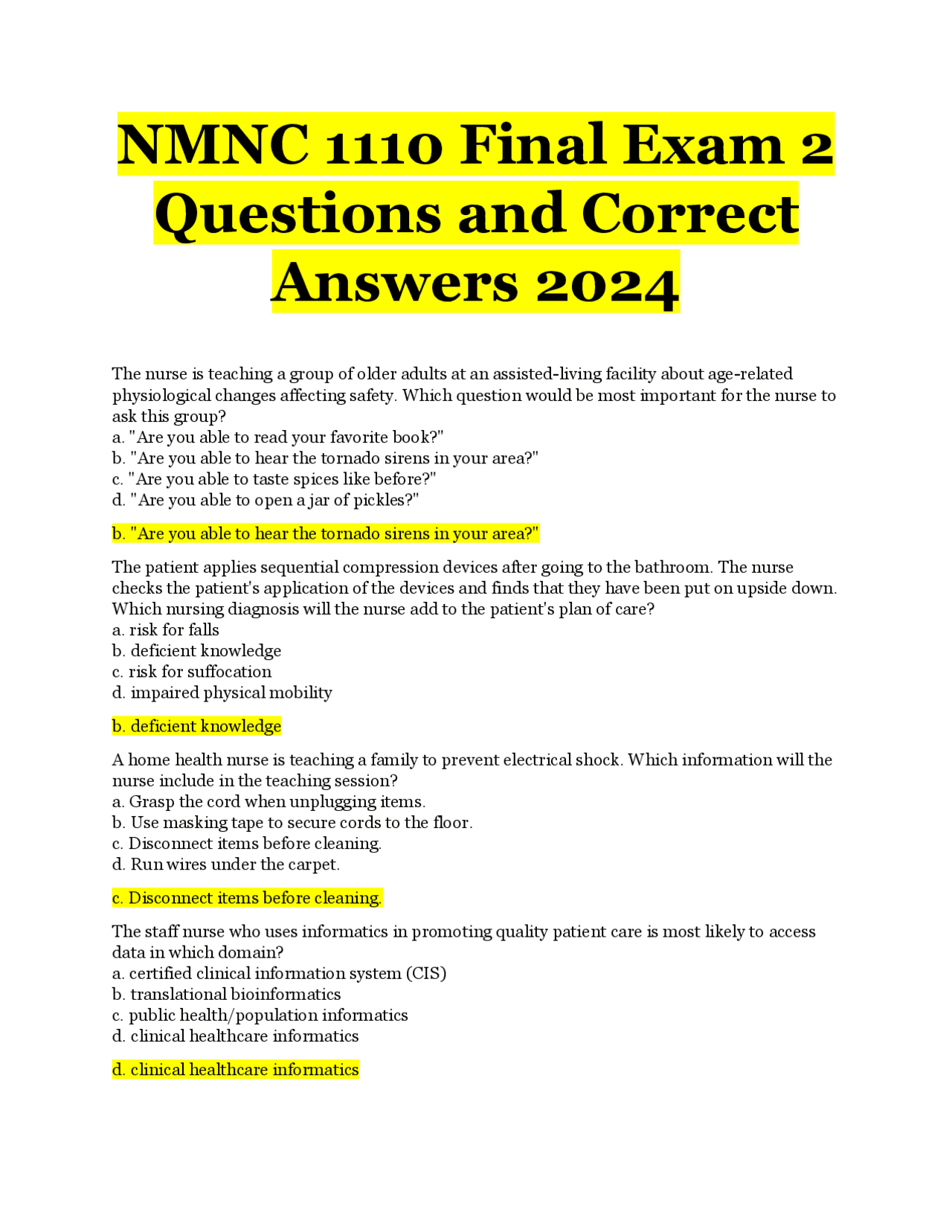 NMNC 1110 Final Exam 2 Questions and Correct Answers 2024 | Exams ...