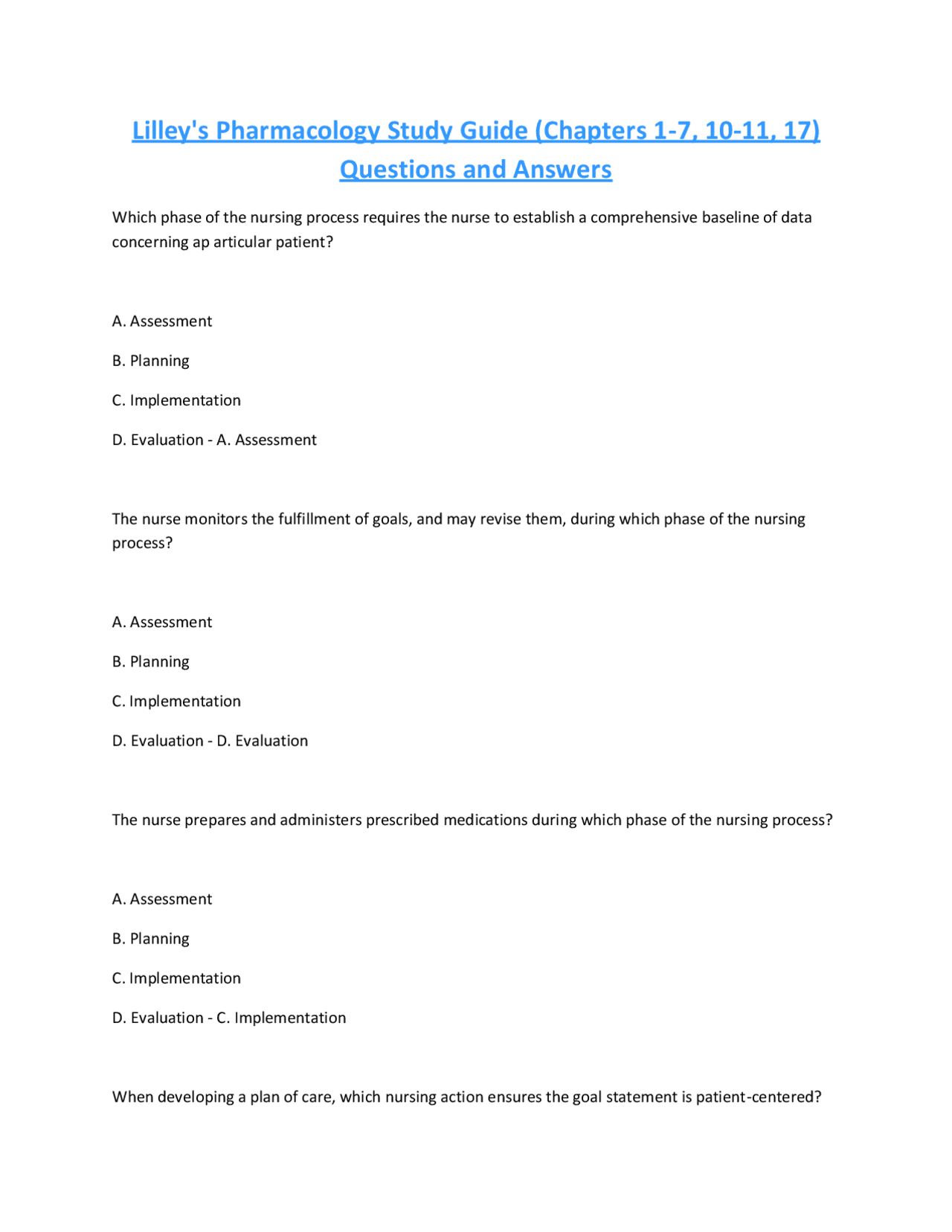 Pharmacology Study Guide: Questions and Answers for Chapters 1-7, 10-11 ...