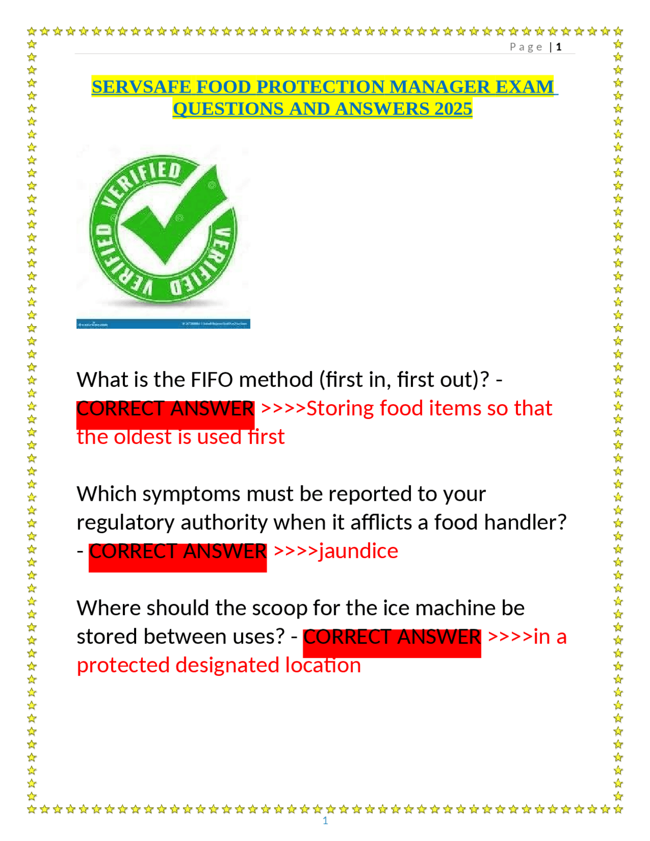 ServSafe Food Protection Manager Exam Questions and Answers 2025 ...