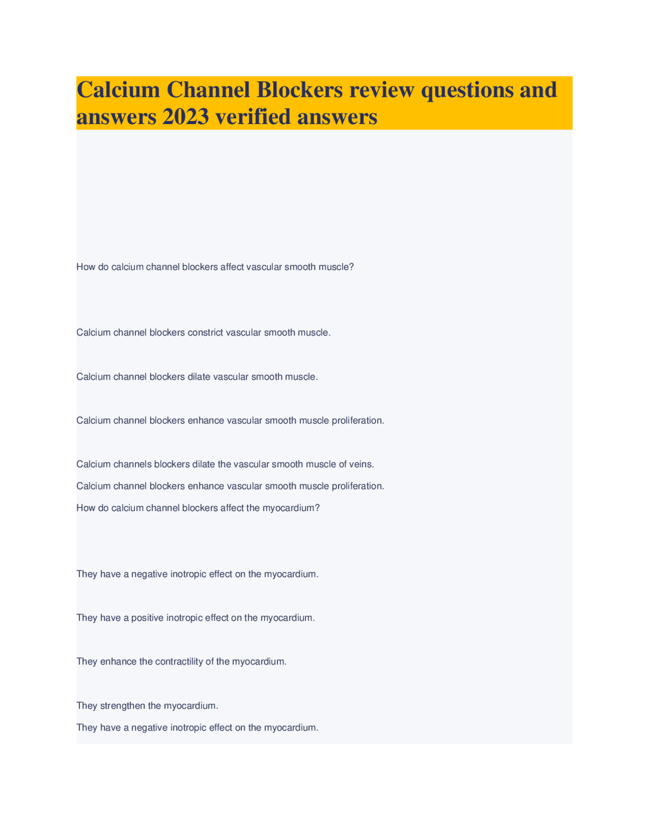 Calcium Channel Blockers: Review Questions and Answers | Exams Biology ...
