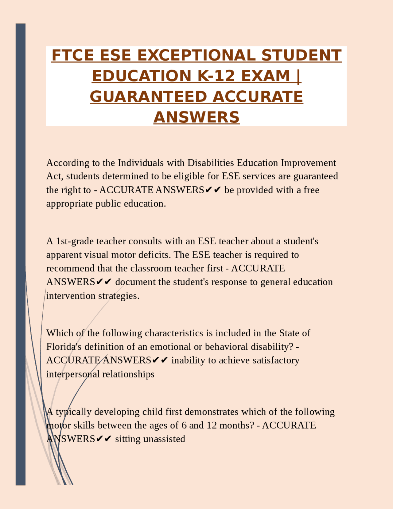 FTCE ESE Exceptional Student Education K-12 Exam: Practice Questions ...