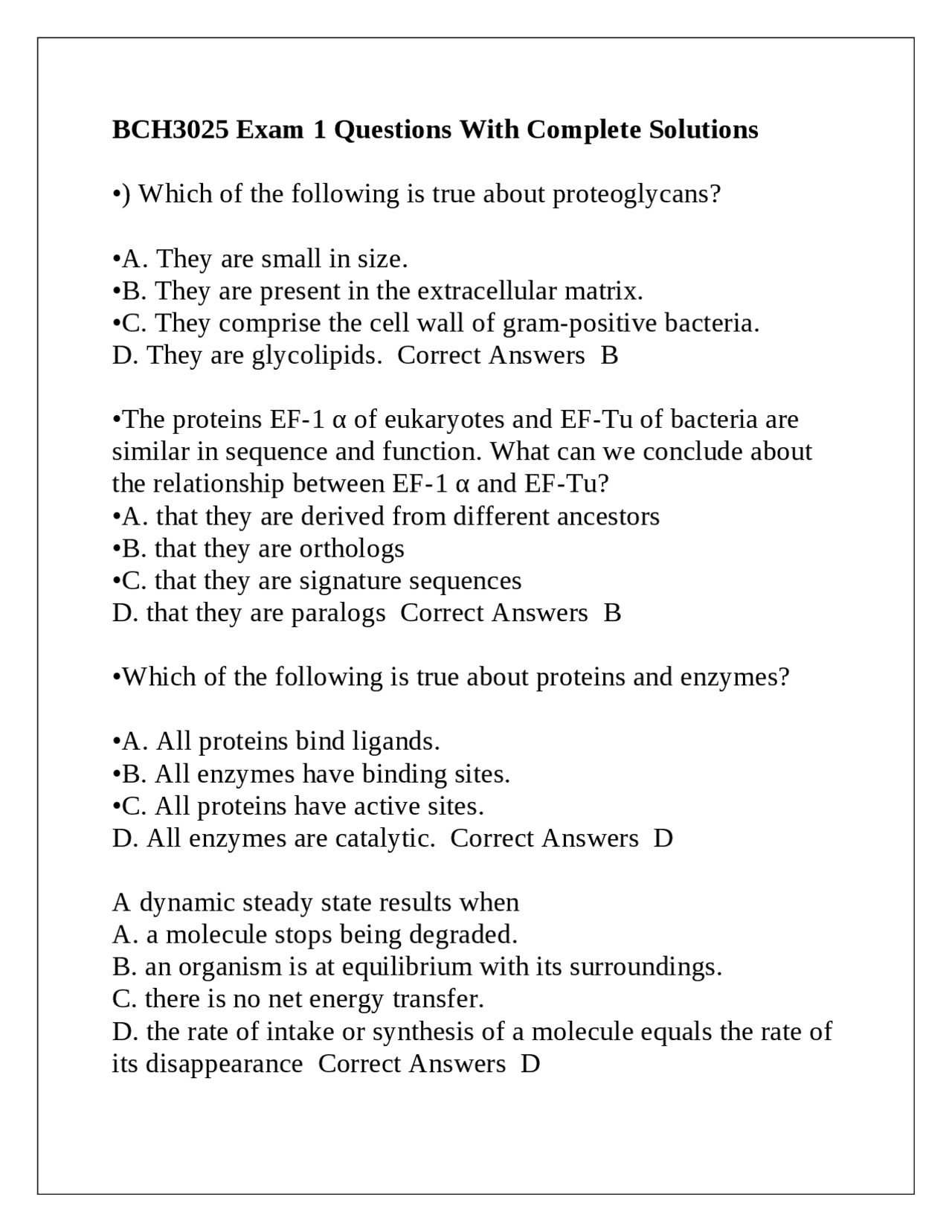 BCH3025 Exam 1 Questions With Complete Solution1. | Exams Nursing | Docsity
