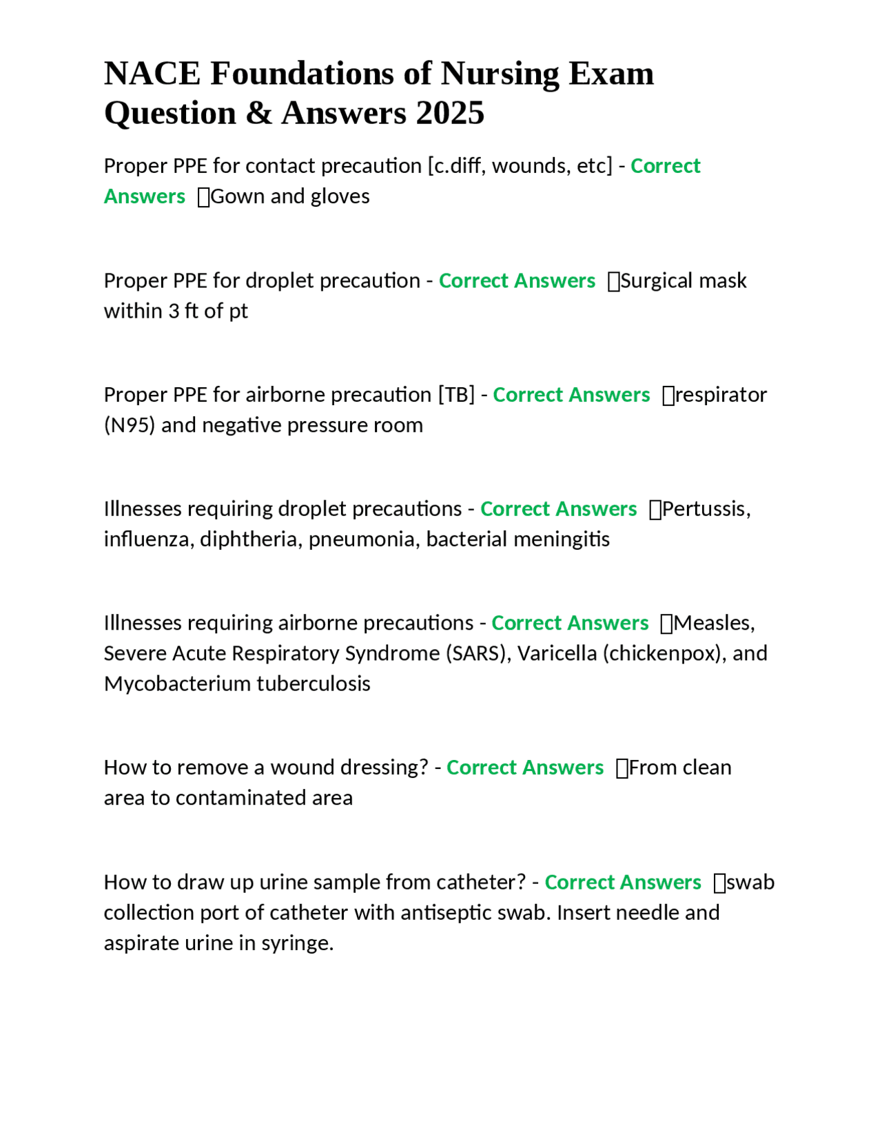 NACE Foundations of Nursing Exam: Questions and Answers | Exams Nursing ...