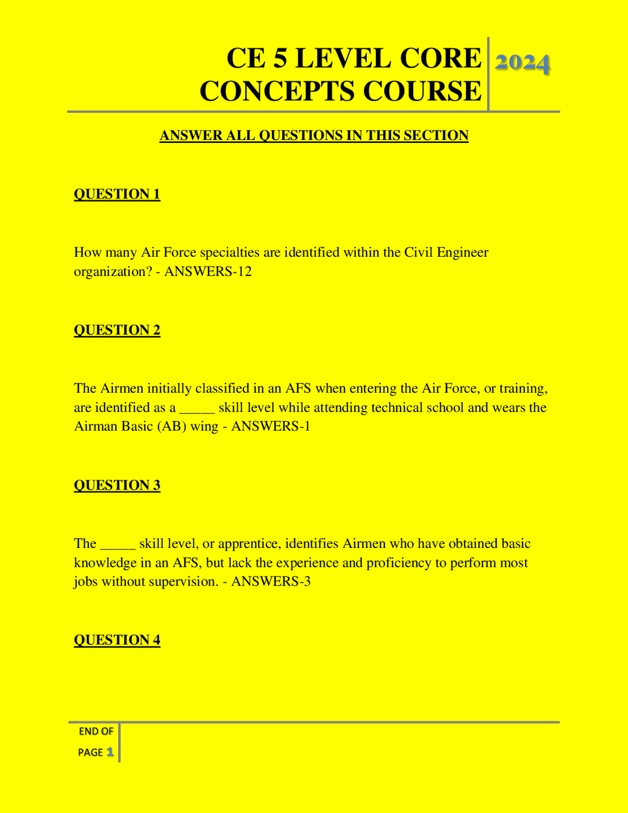 CE 5 LEVEL CORE CONCEPTS COURSE QUESTIONS AND ANSWERS 2025 | Exams ...