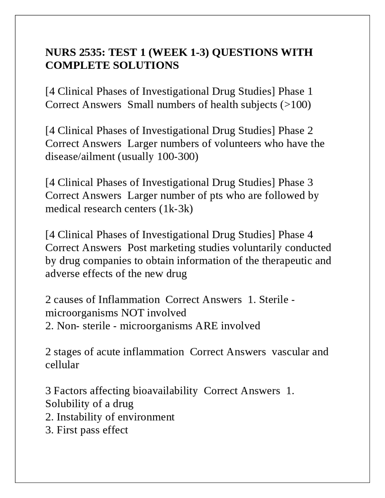 NURS 2535: Test 1 (Week 1-3) Questions with Complete Solutions | Exams ...