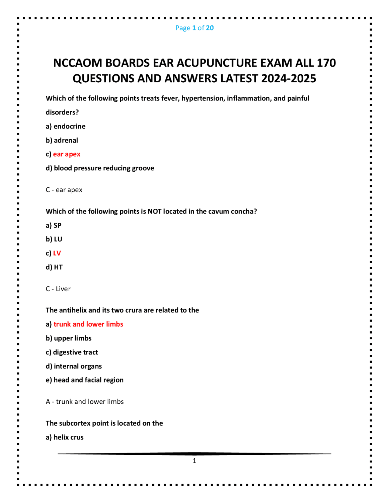 NCCAOM BOARDS EAR ACUPUNCTURE EXAM ALL 170 QUESTIONS AND ANSWERS LATEST ...