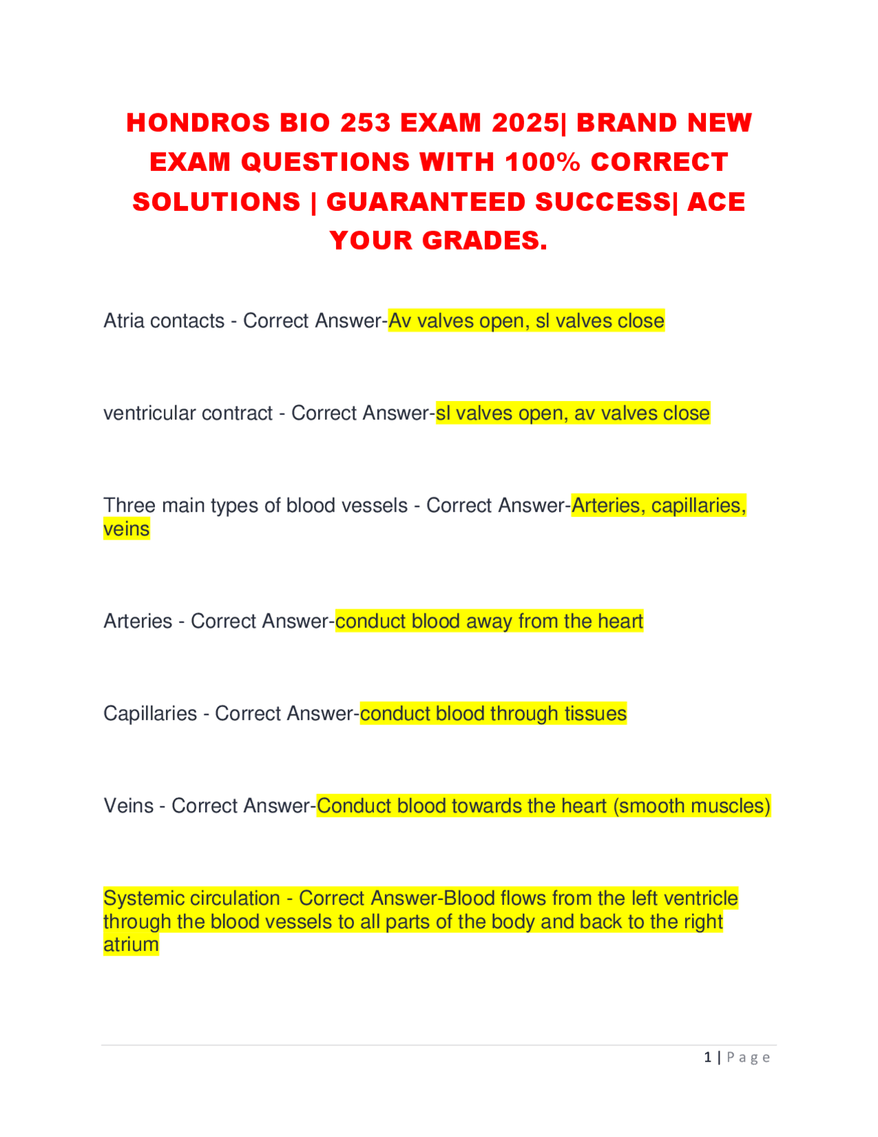 HONDROS BIO 253 EXAM 2025| BRAND NEW EXAM QUESTIONS WITH 100% CORRECT ...