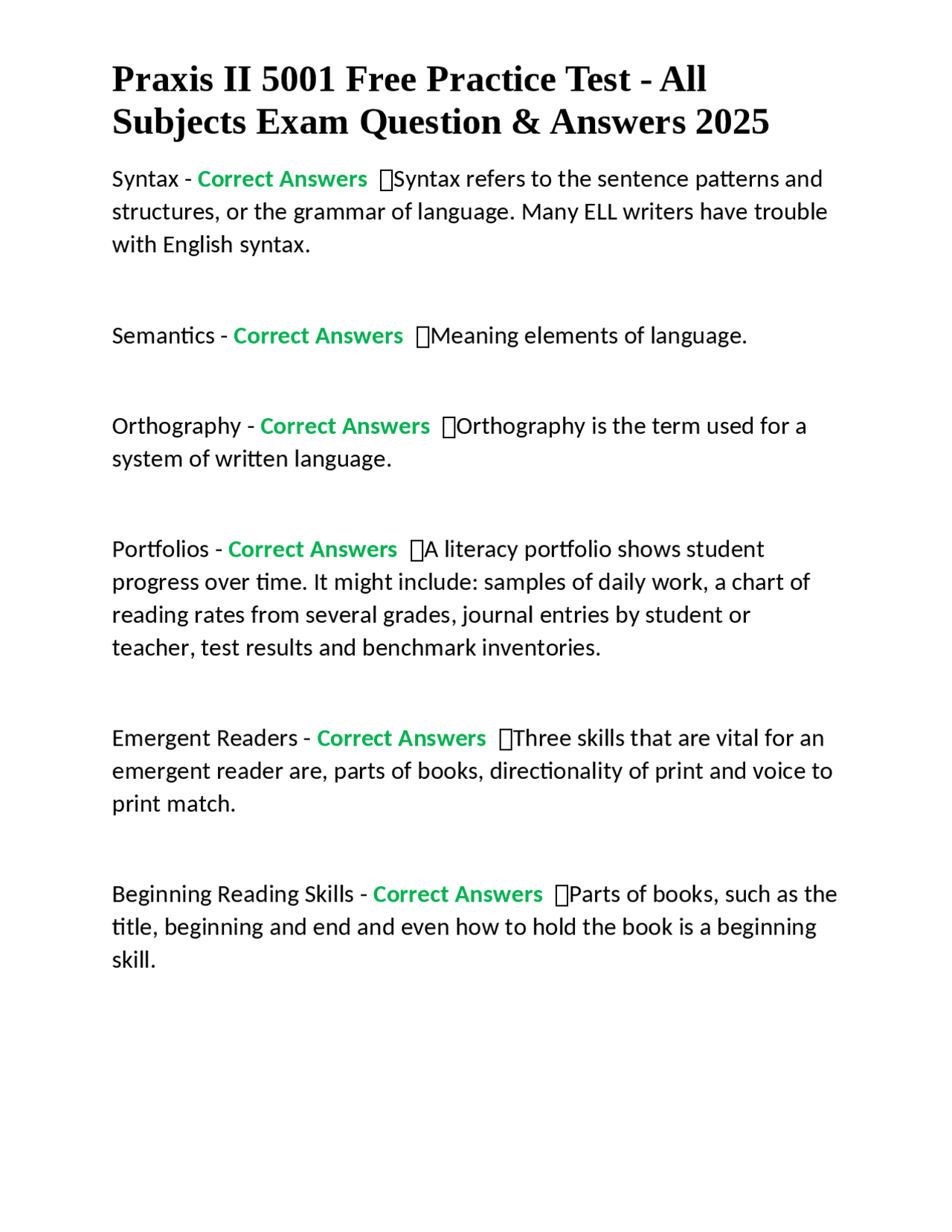 Praxis II 5001 Free Practice Test - All Subjects Exam Question &amp; Answers 2025 | Exams Nursing ...
