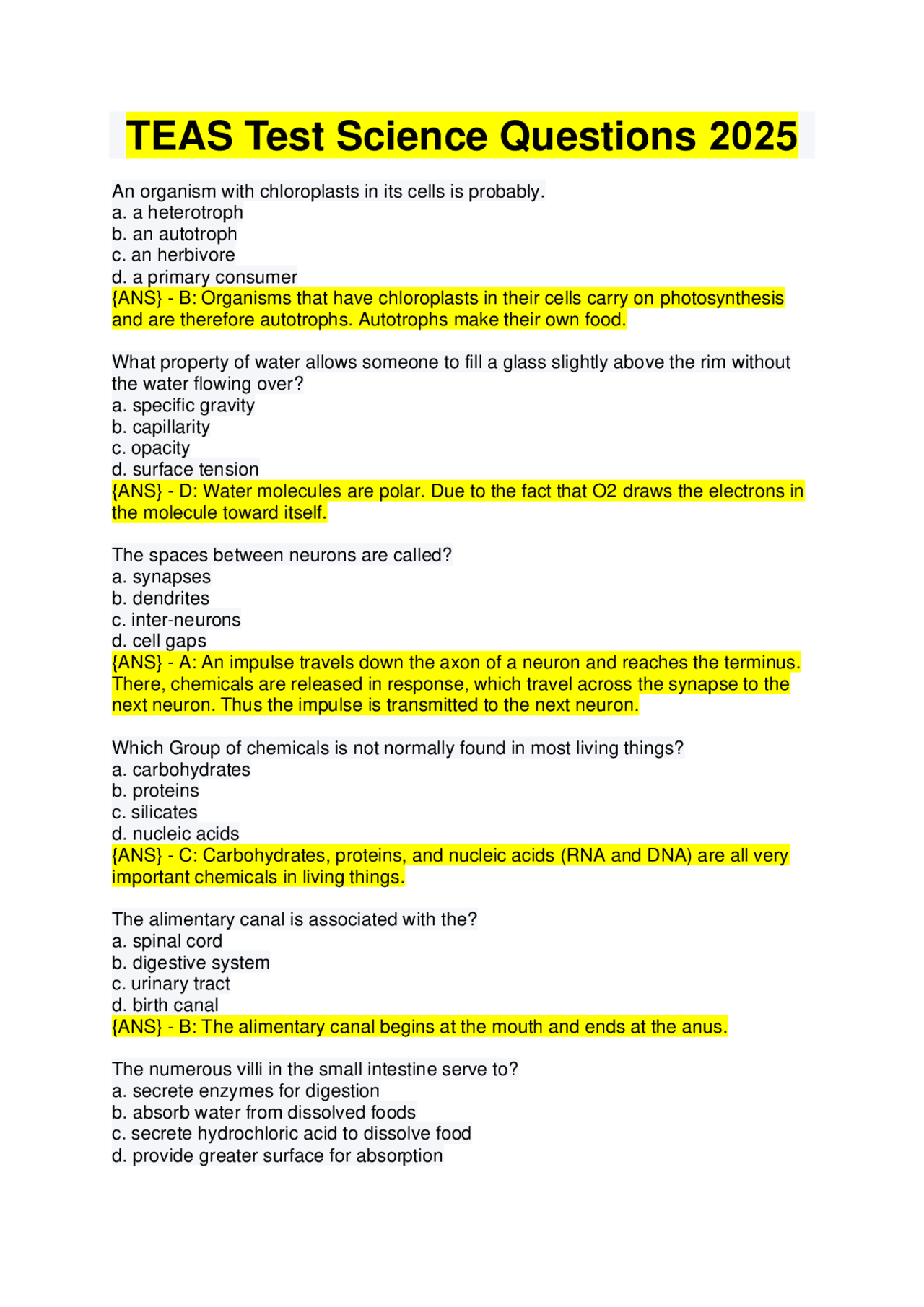 TEAS Test Science Questions 2025: Biology and Chemistry Review | Exams ...