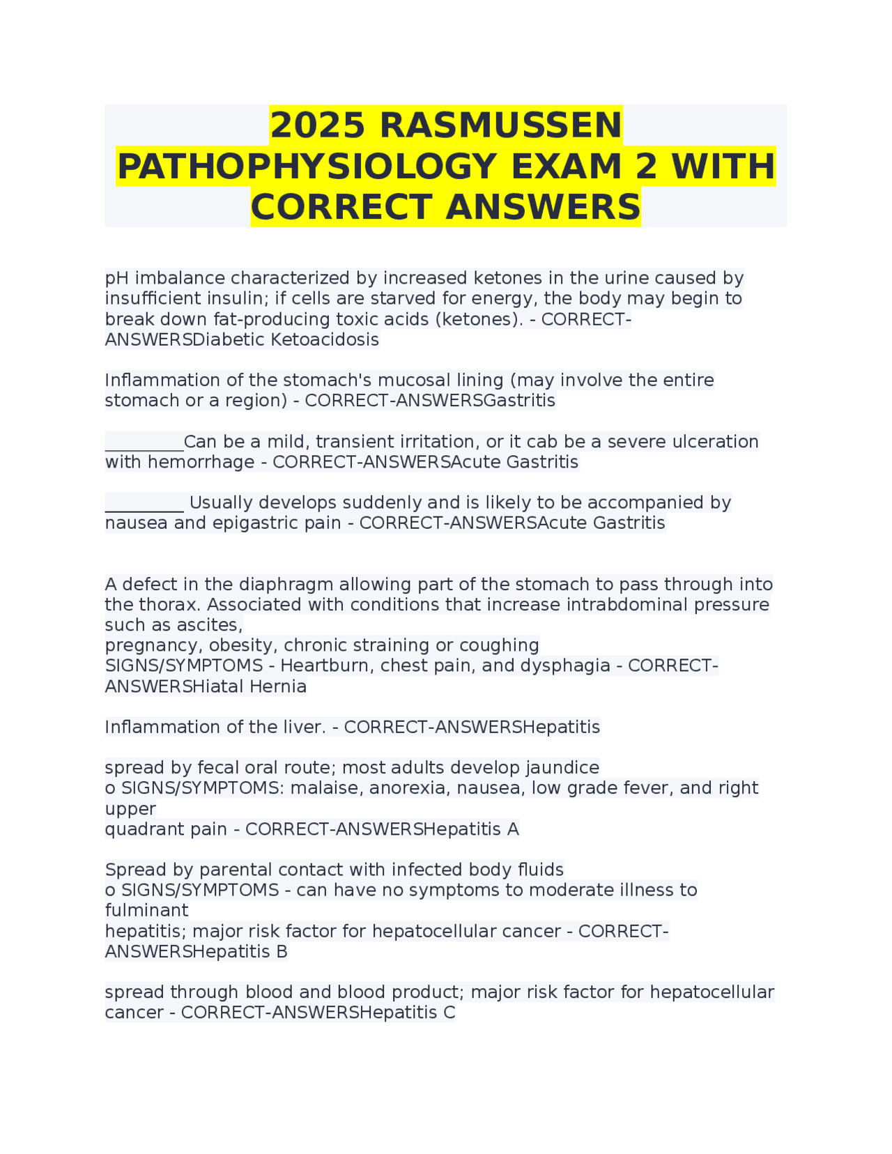 2025 RASMUSSEN PATHOPHYSIOLOGY EXAM 2 WITH CORRECT ANSWERS | Exams ...