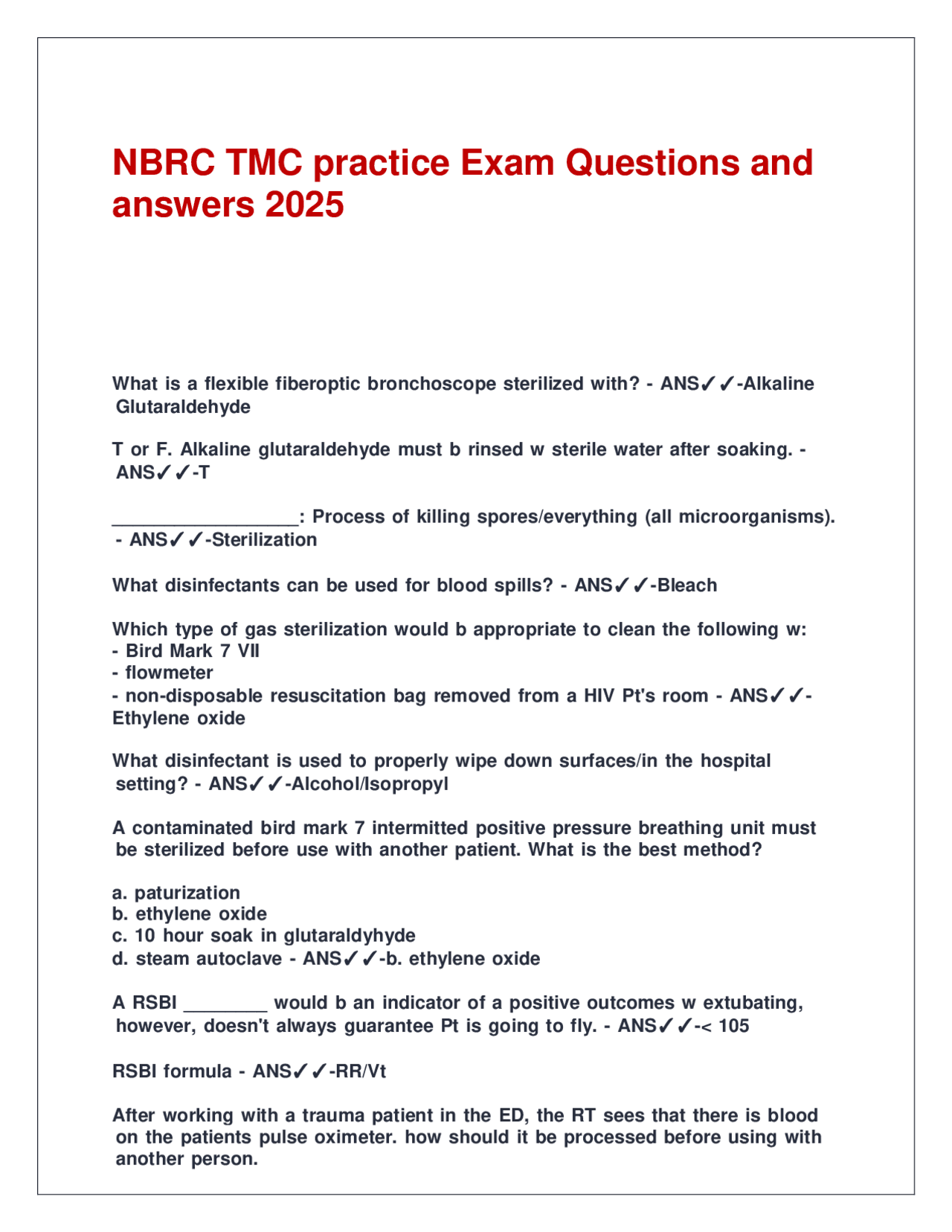NBRC TMC practice Exam Questions and answers 2025. | Exams Neuroscience ...