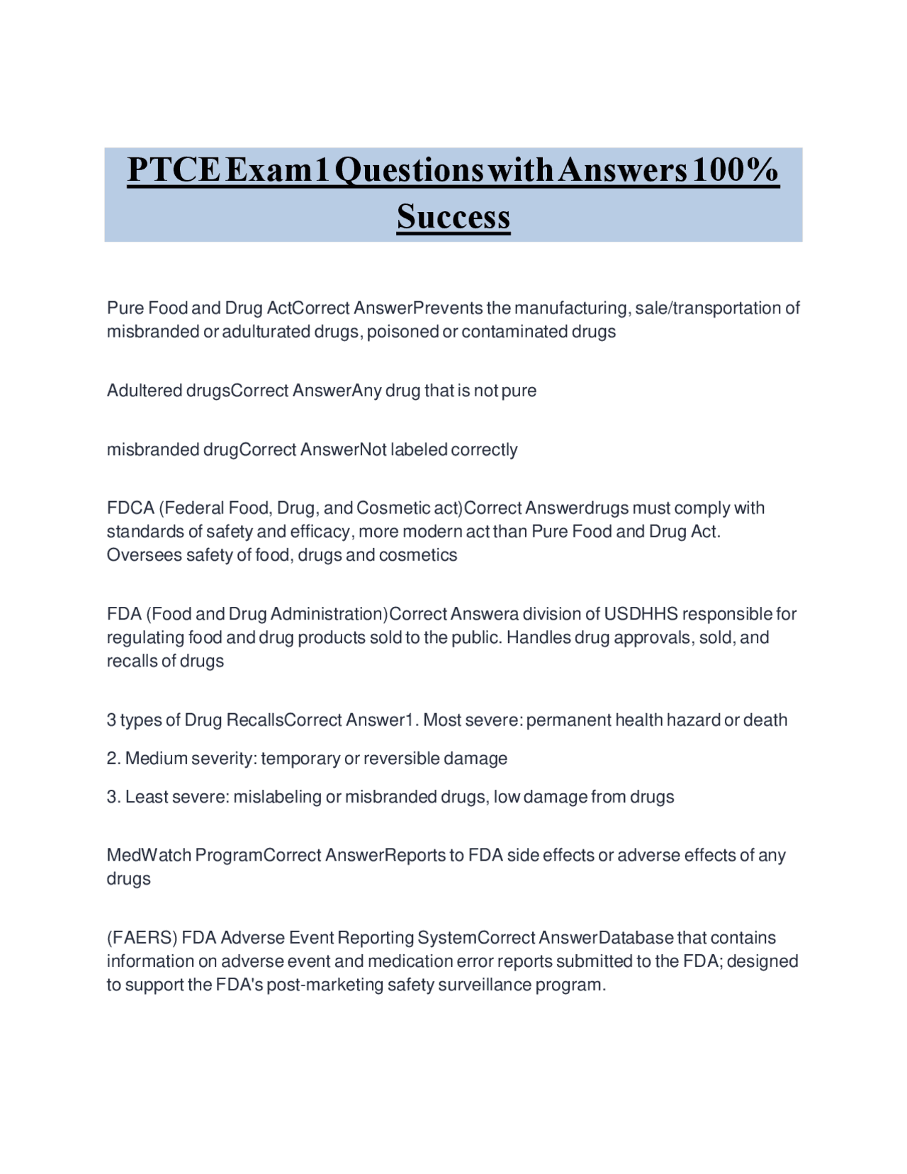 PTCE Exam1 Questions and Answers: A Comprehensive Guide to Pharmacy ...