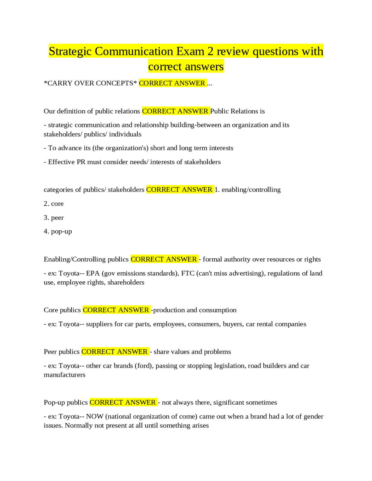 Strategic Communication Exam 2 Review Questions and Answers | Exams ...